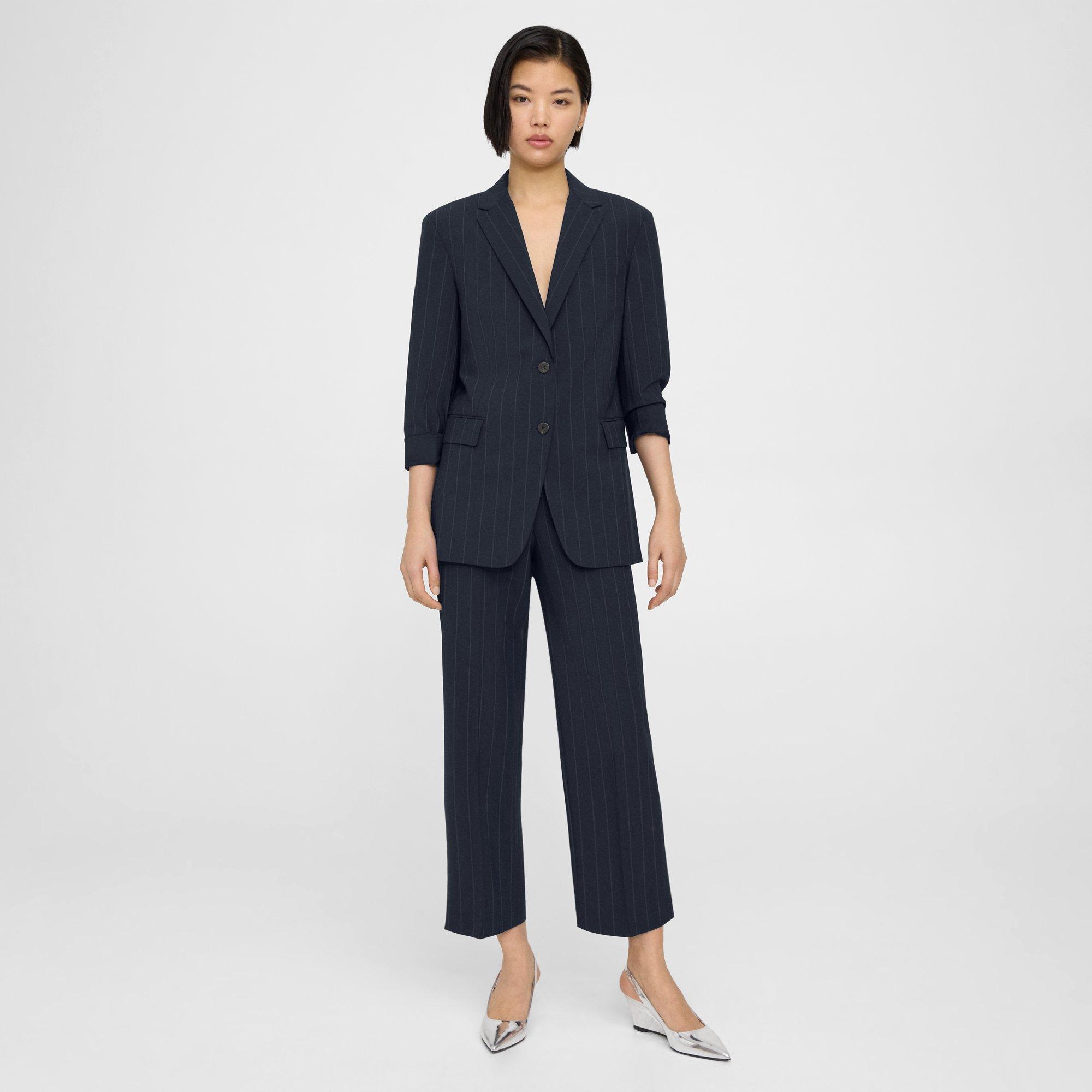 Cuffed Blazer in Striped Stretch Wool