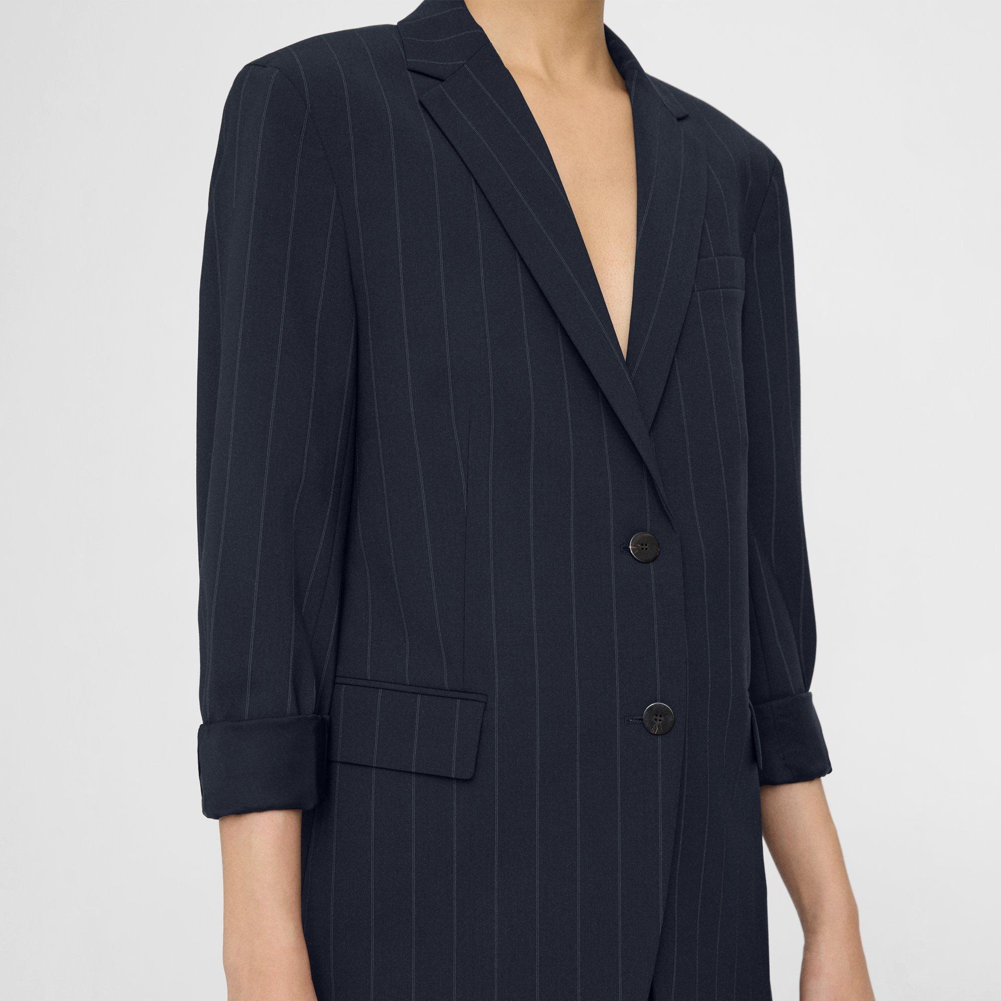 Cuffed Blazer in Striped Stretch Wool
