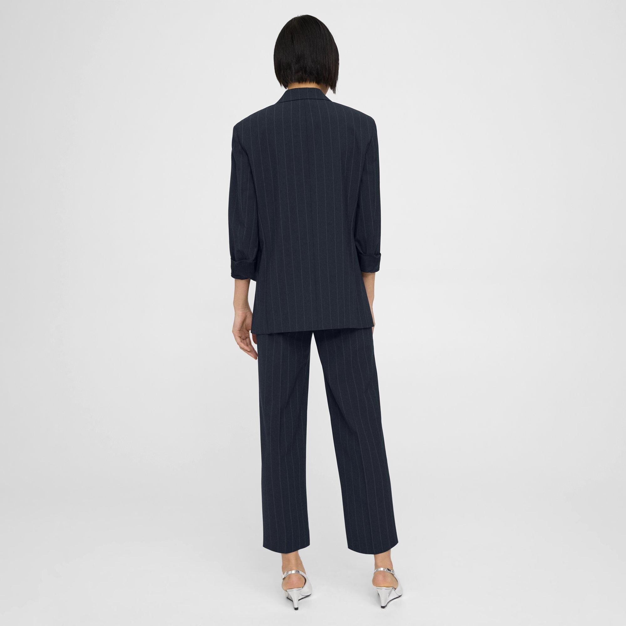 Cuffed Blazer in Striped Stretch Wool