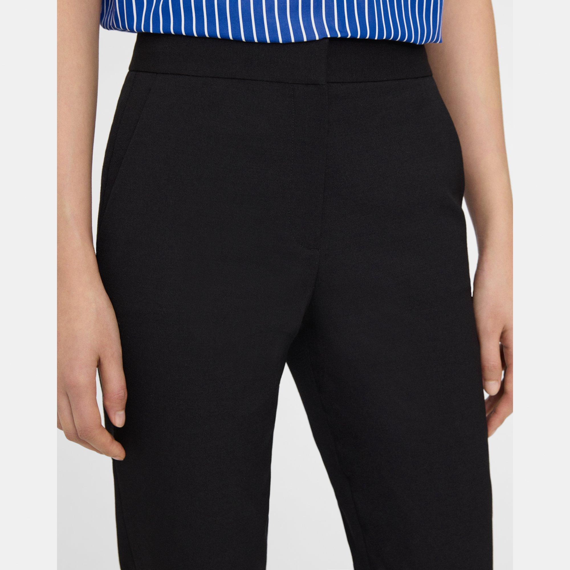 Black Textured Gabardine Fitted Pant | Theory