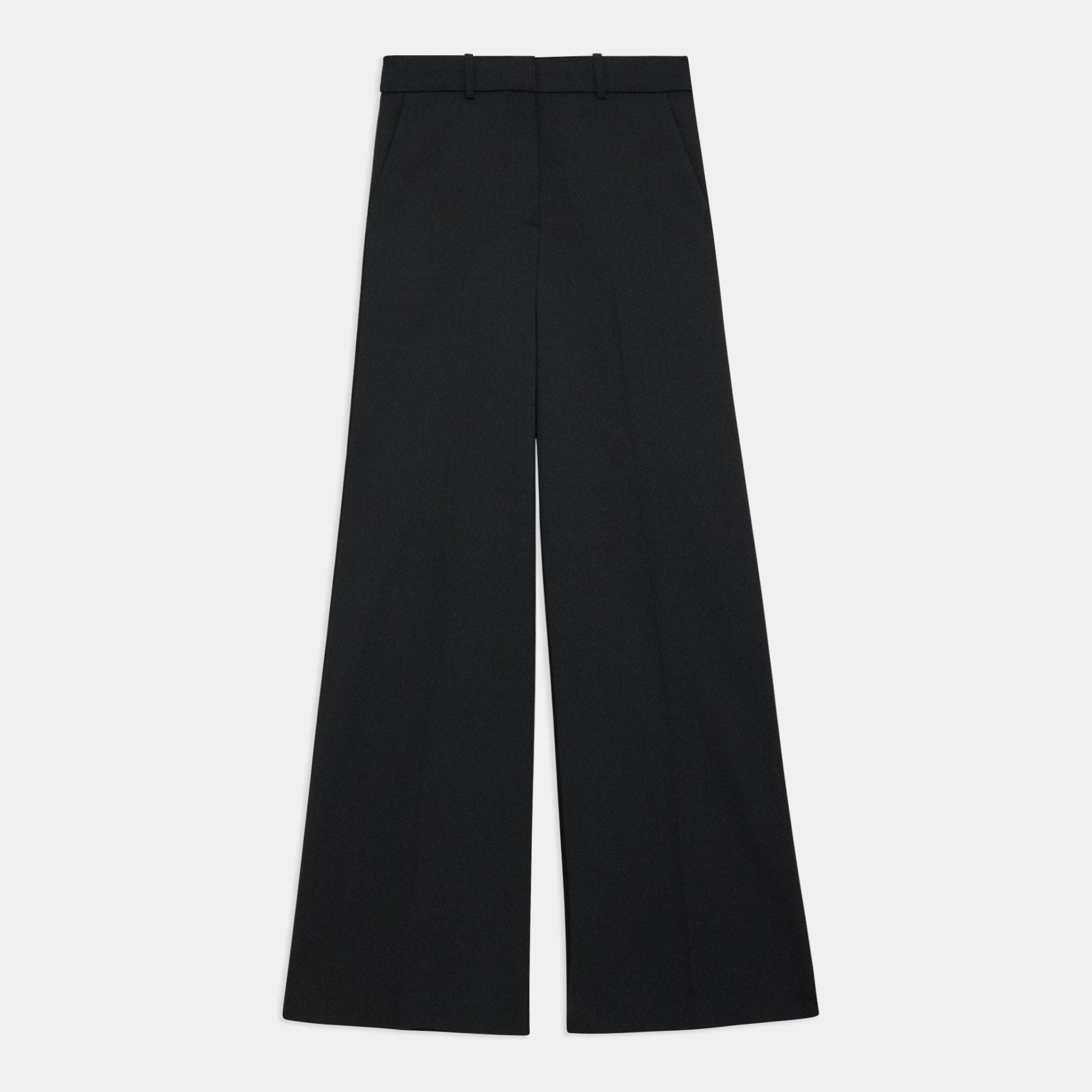 Black Textured Gabardine Wide-Leg Pant | Theory