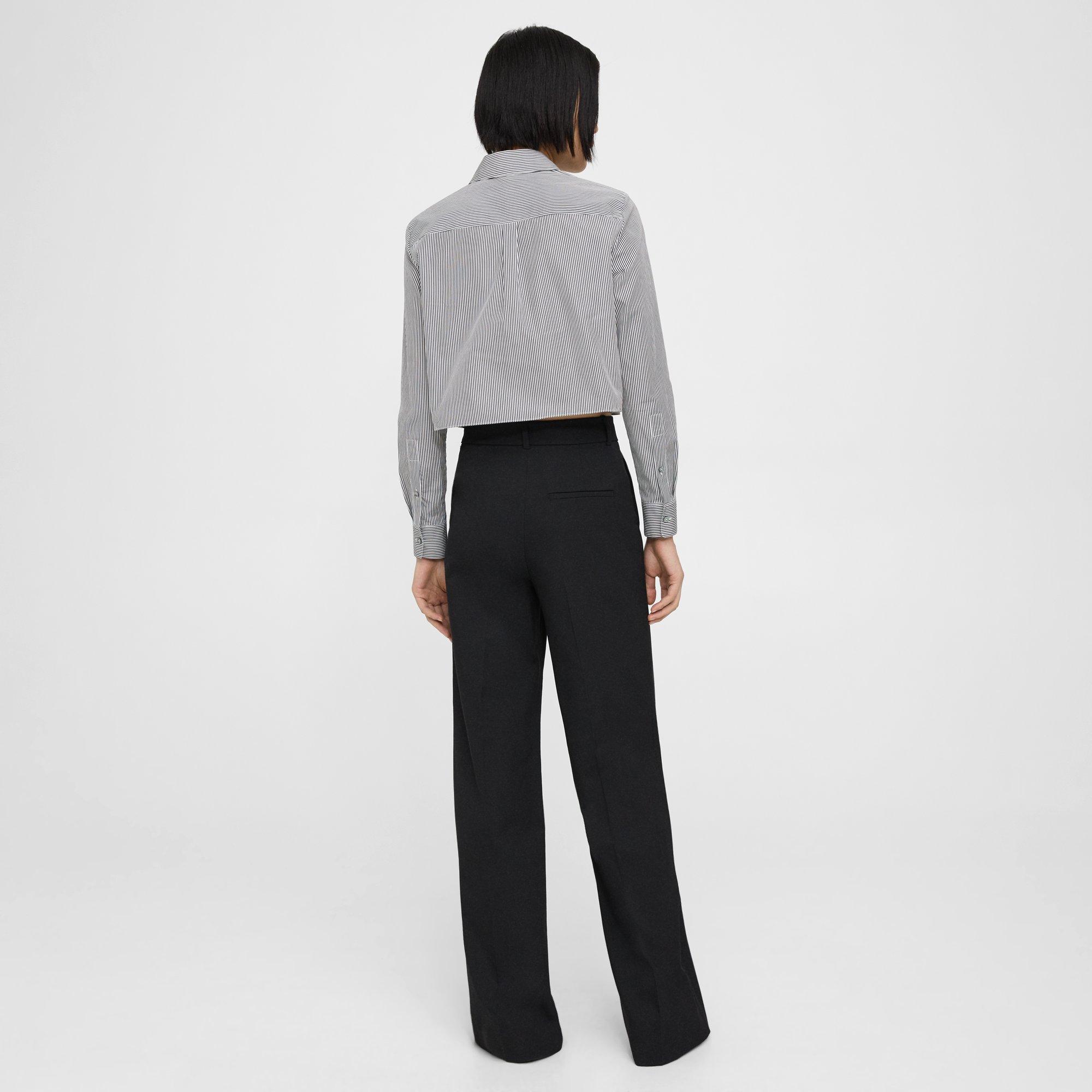 Black Textured Gabardine Wide-Leg Pant