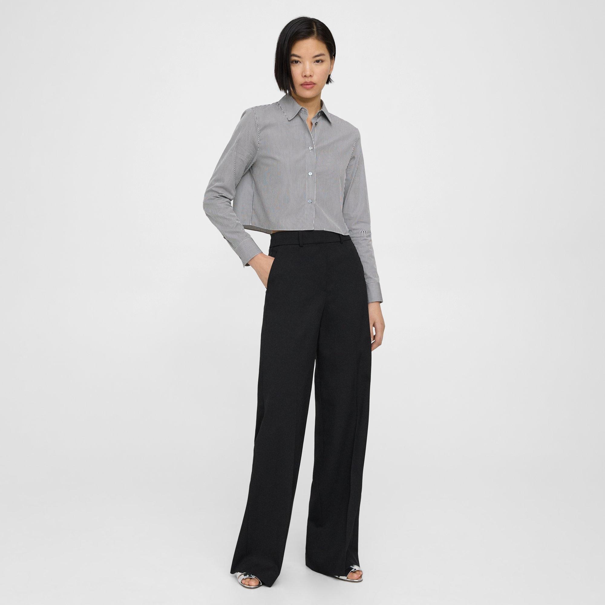 Pantalon Large en Gabardine Texturée