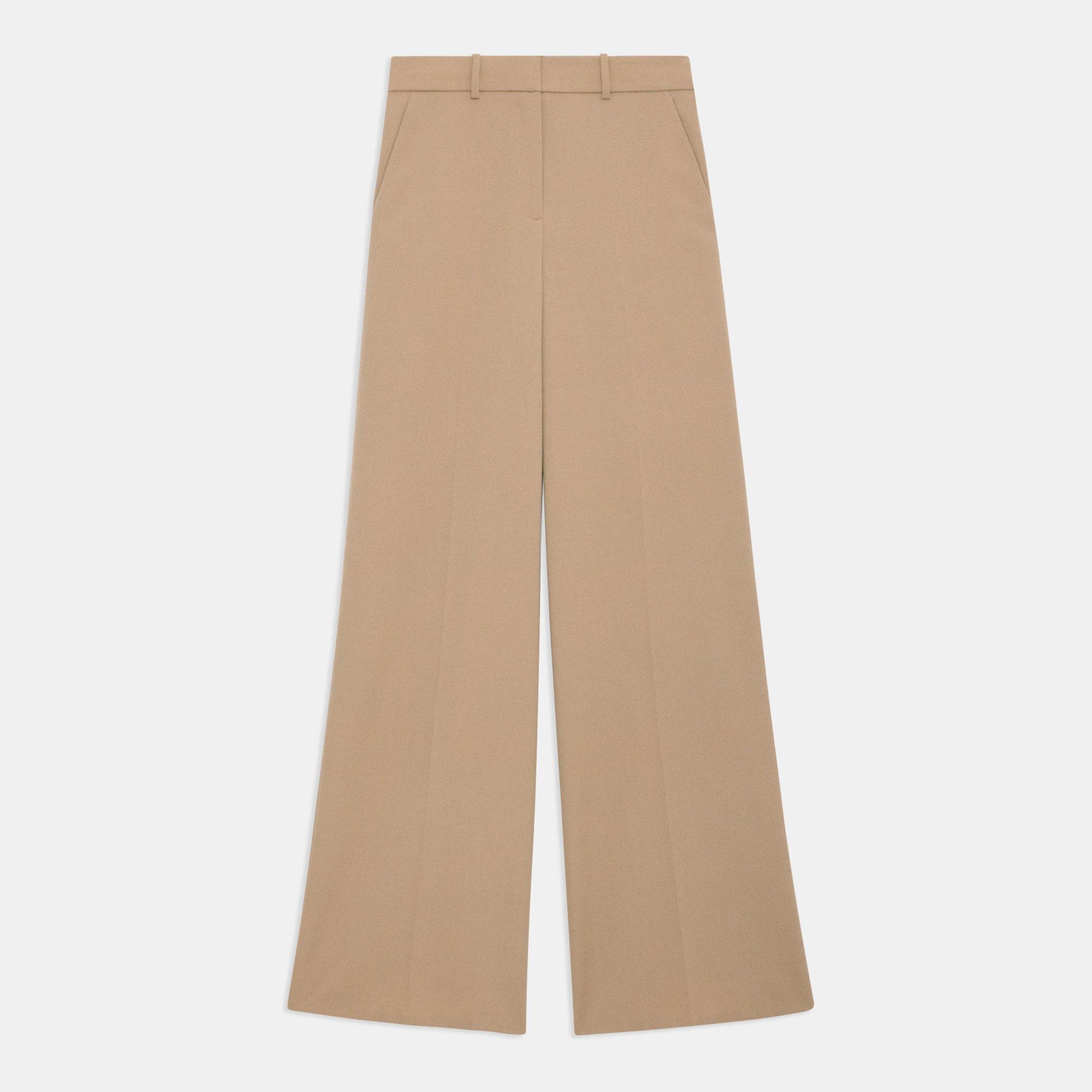 Beige Textured Gabardine Wide-Leg Pant | Theory