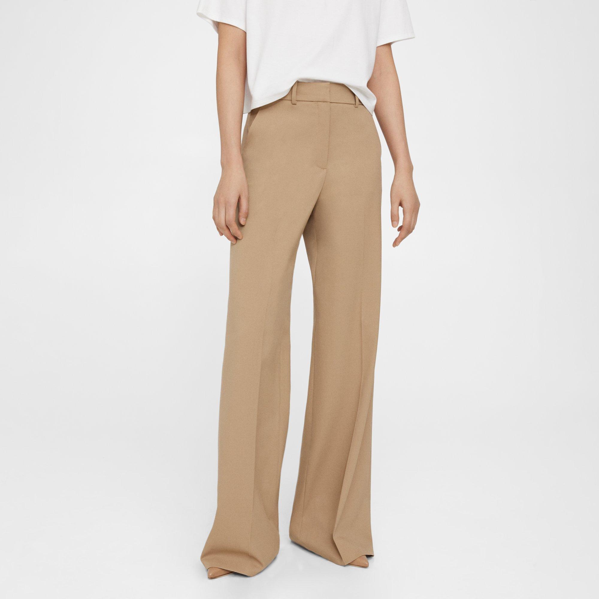 Beige Textured Gabardine Wide-Leg Pant | Theory