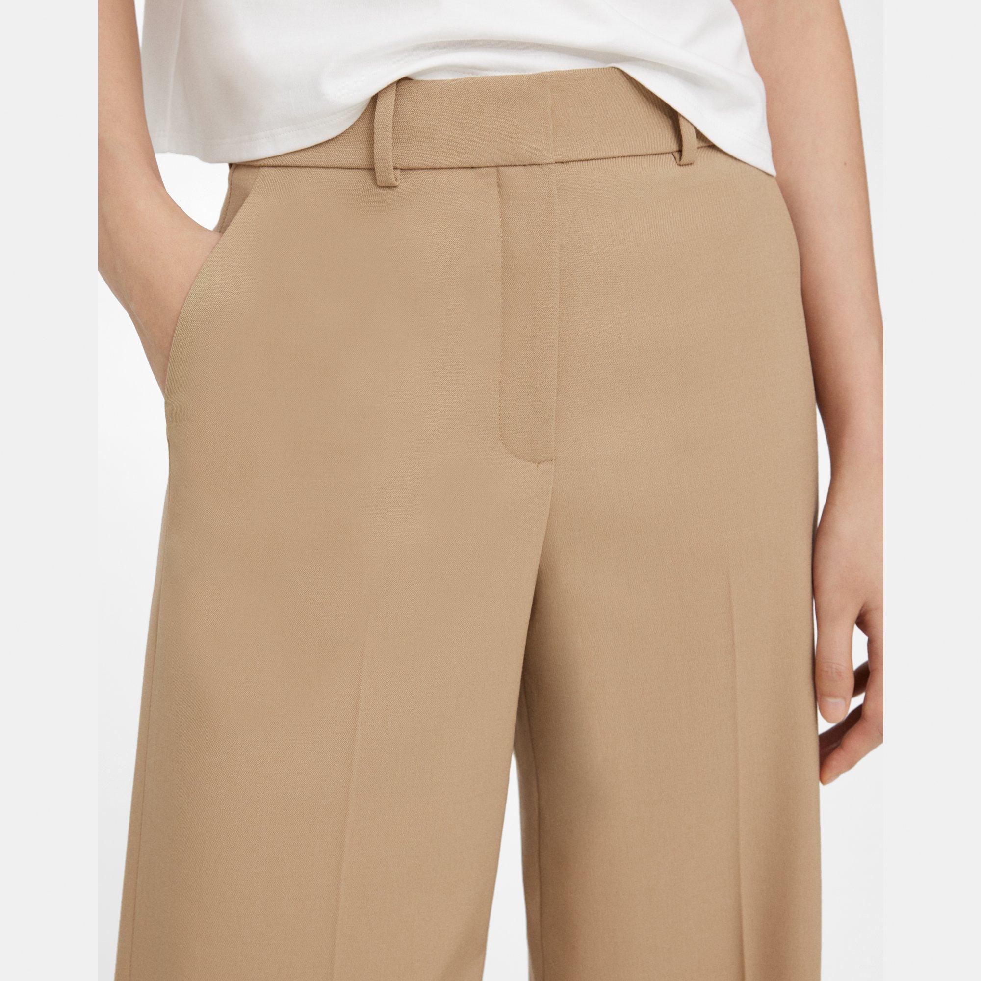 Beige Textured Gabardine Wide-Leg Pant | Theory