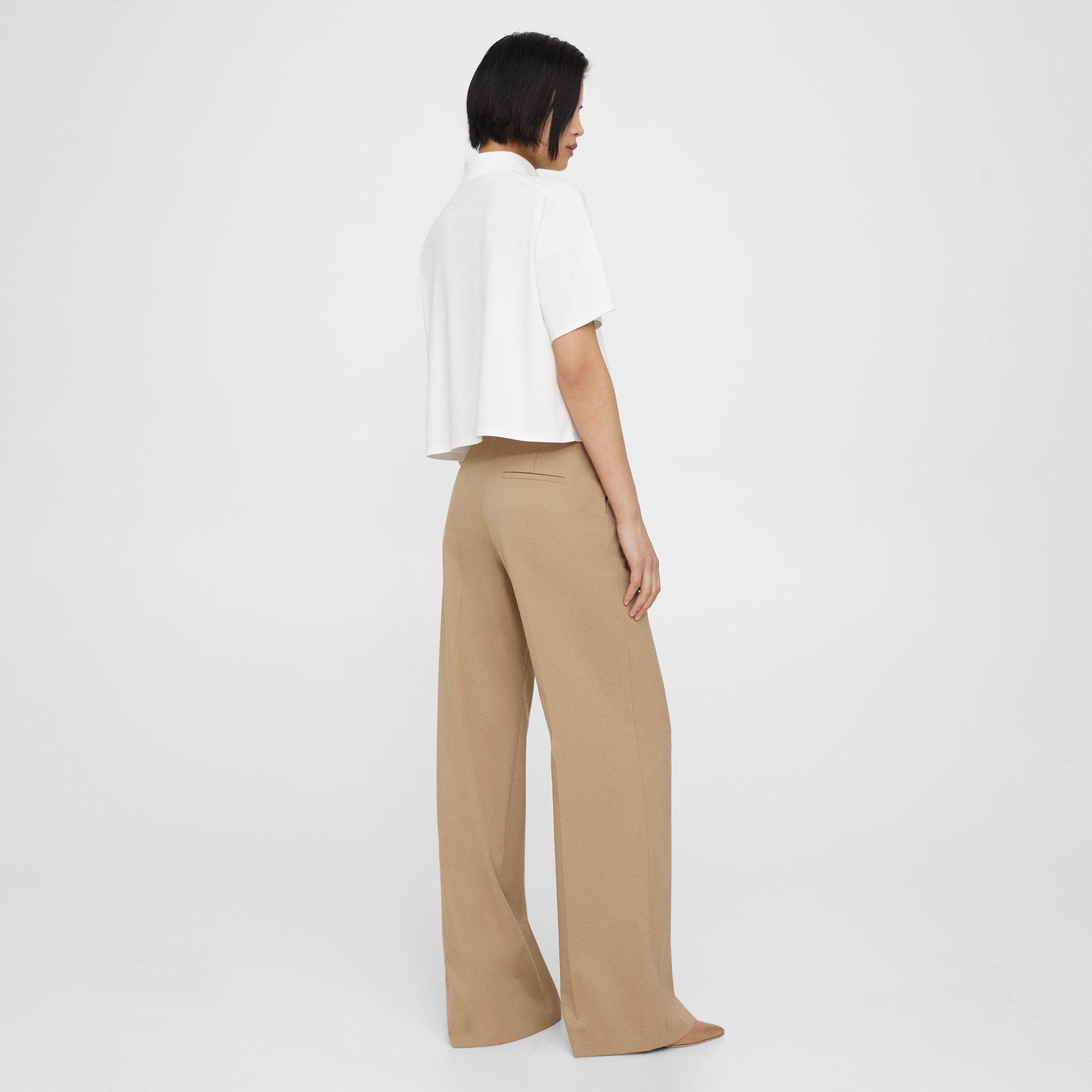 Beige Textured Gabardine Wide-Leg Pant | Theory