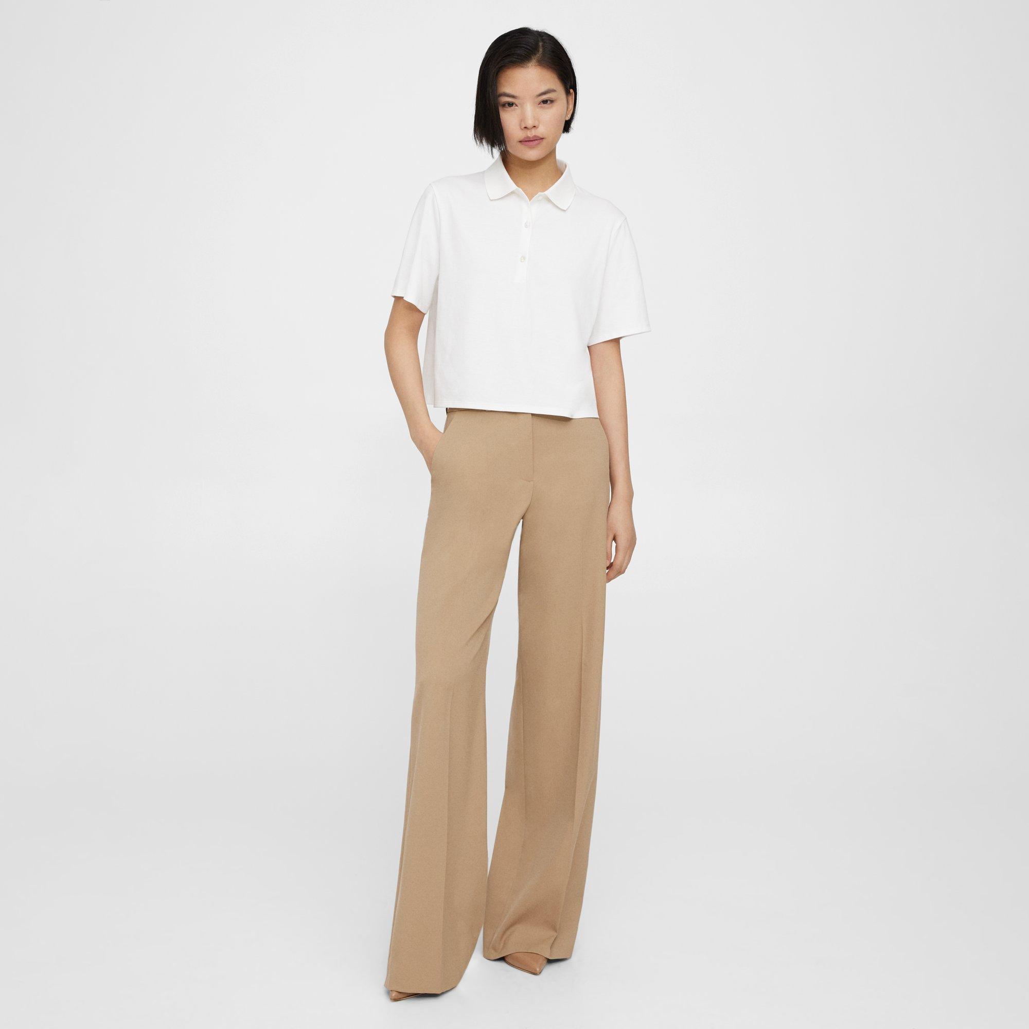 Beige Textured Gabardine Wide-Leg Pant