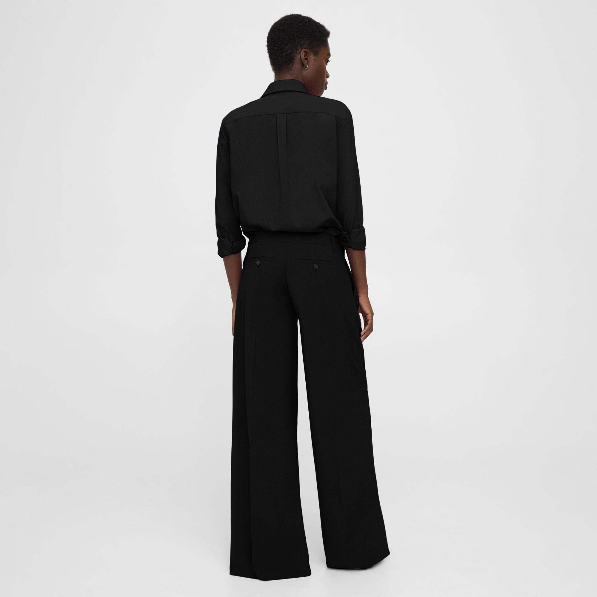 Pleated Low-Rise Pant in Stretch Wool