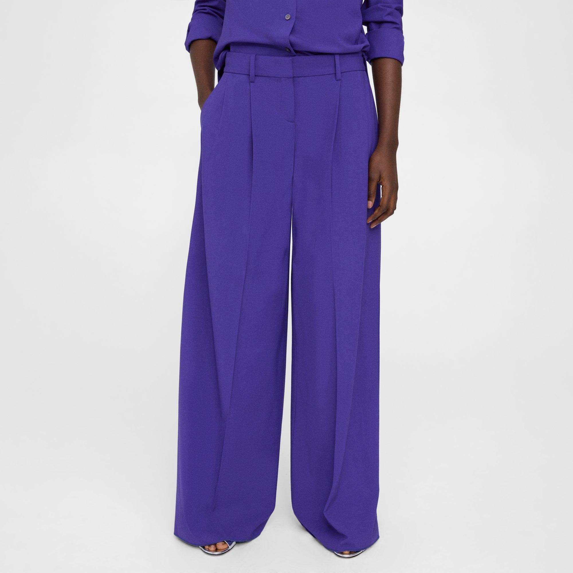 Purple low waisted pleated cuffed stretch Cigarette Pants