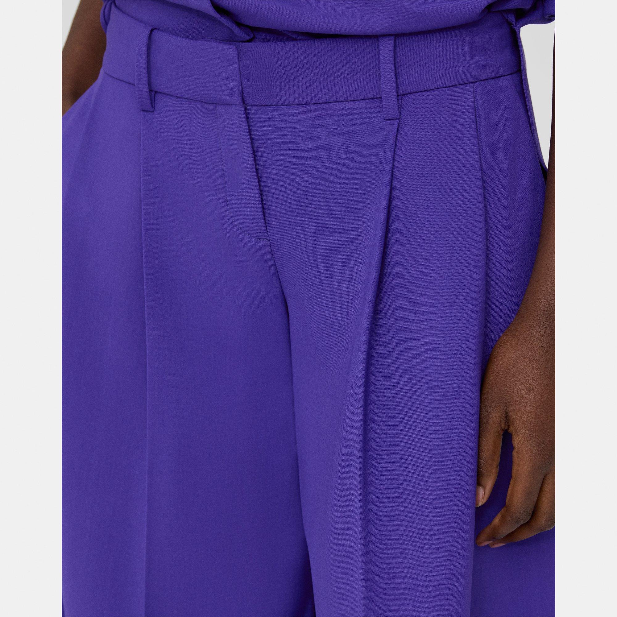 Purple low waisted pleated cuffed stretch Cigarette Pants