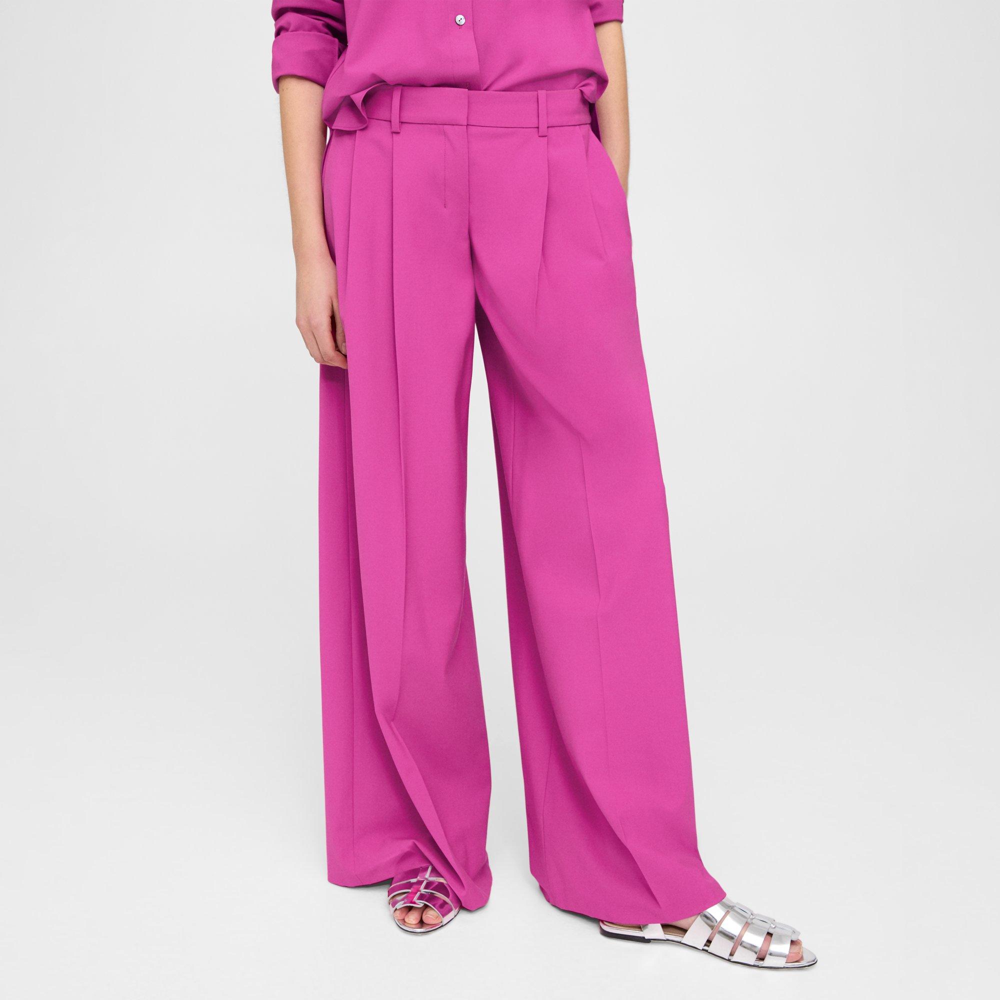 WOMEN'S LIGHTWEIGHT COOL WOOL PLEATED PANT IN FUCHSIA – Nigel Curtiss