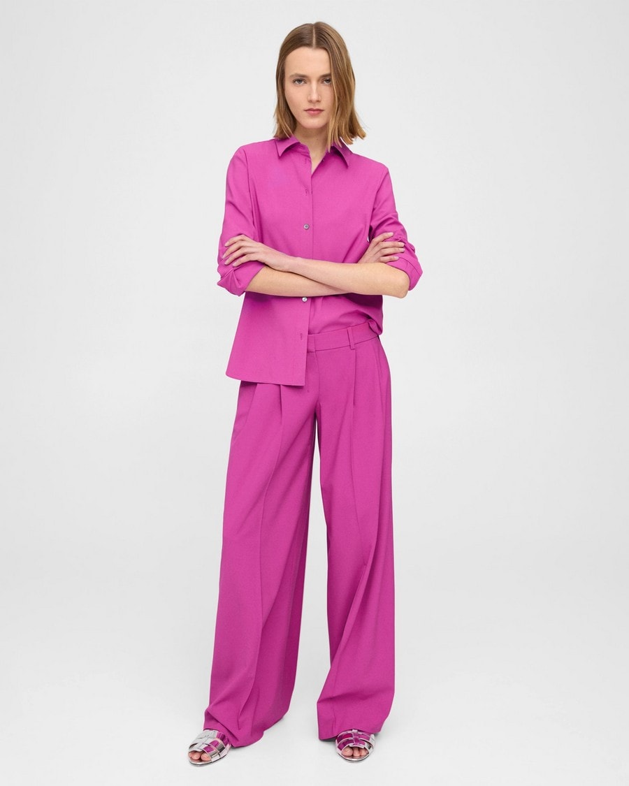 Pleated Low-Rise Pant in Stretch Wool