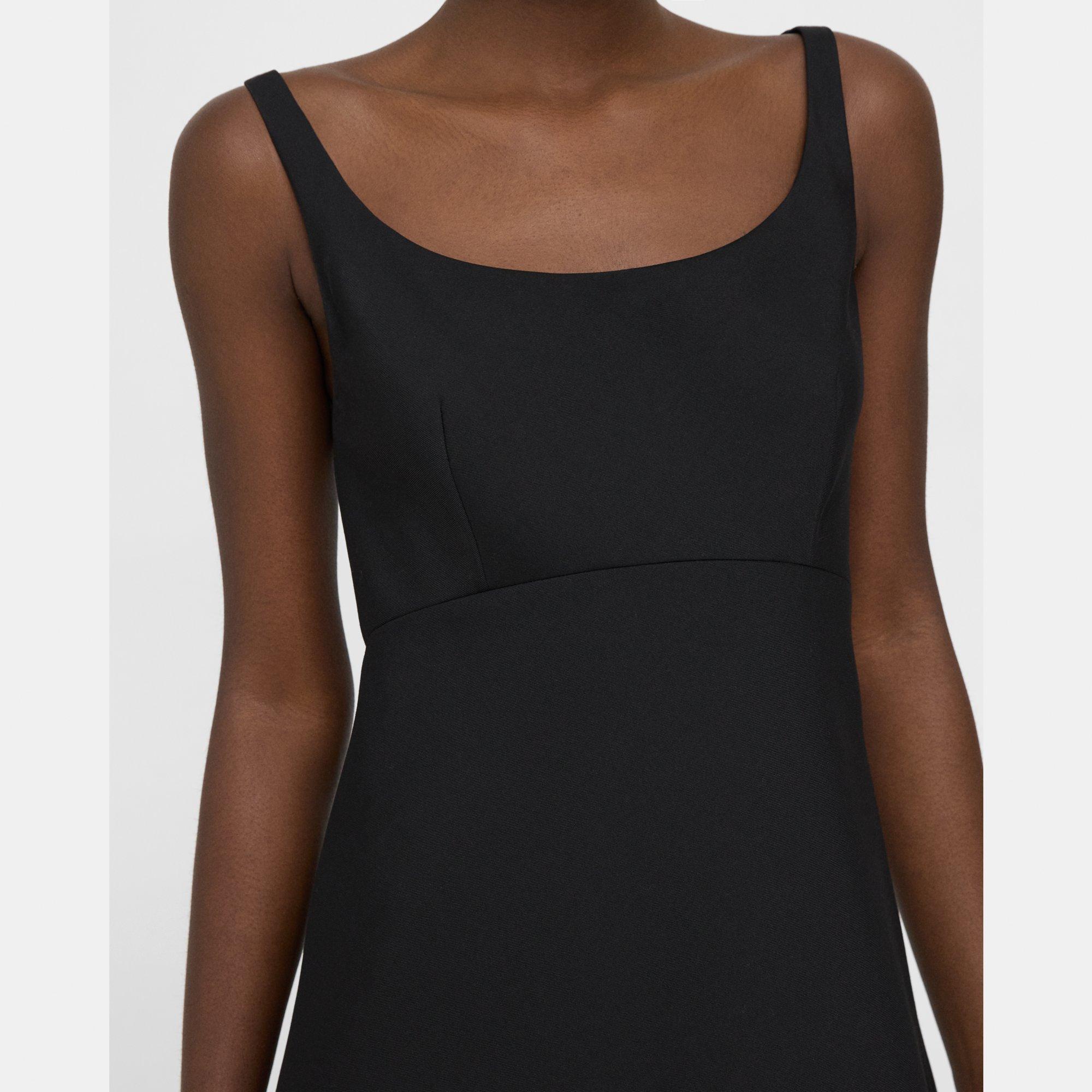 Black Textured Gabardine Portrait Neck Dress | Theory