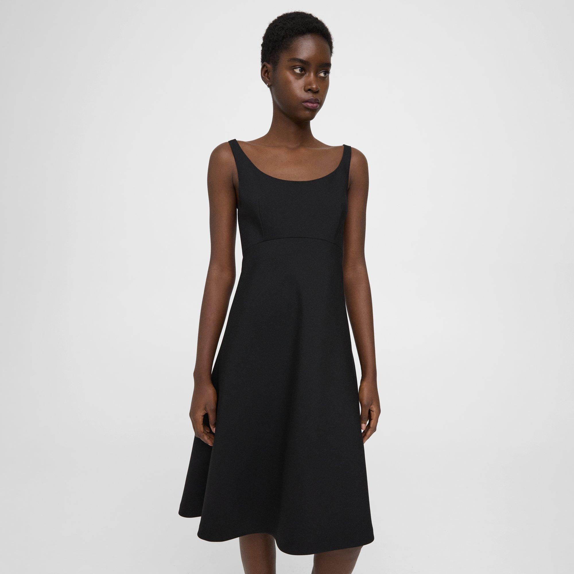 Black Textured Gabardine Portrait Neck Dress | Theory