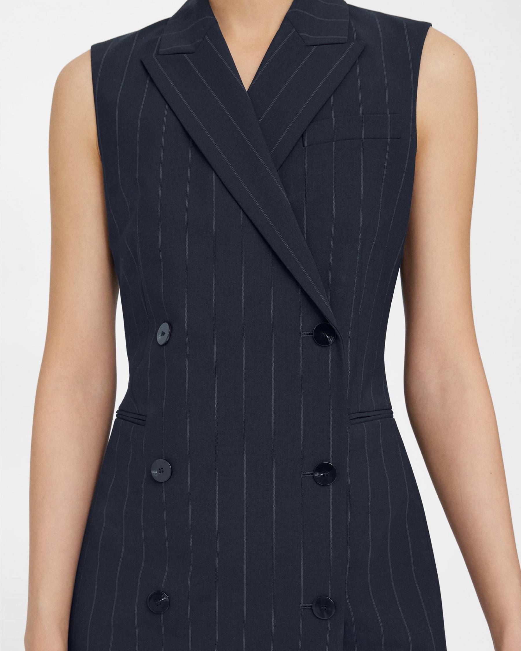 Double-Breasted Blazer Dress in Striped Stretch Wool