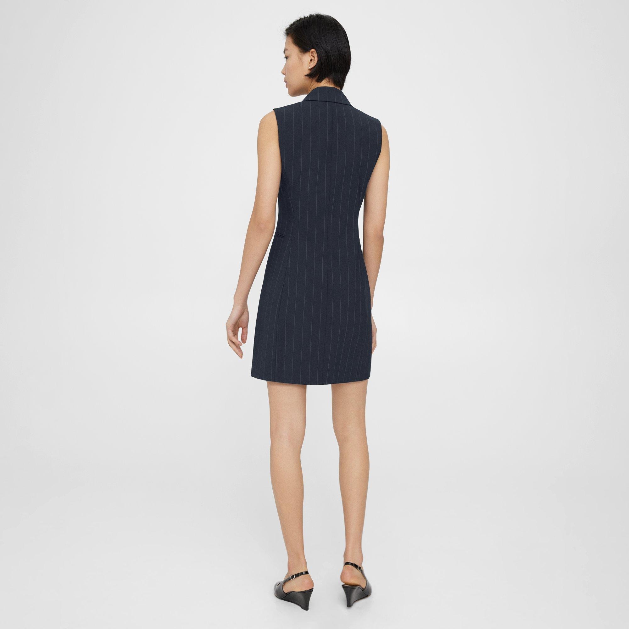 Double-Breasted Blazer Dress in Striped Stretch Wool
