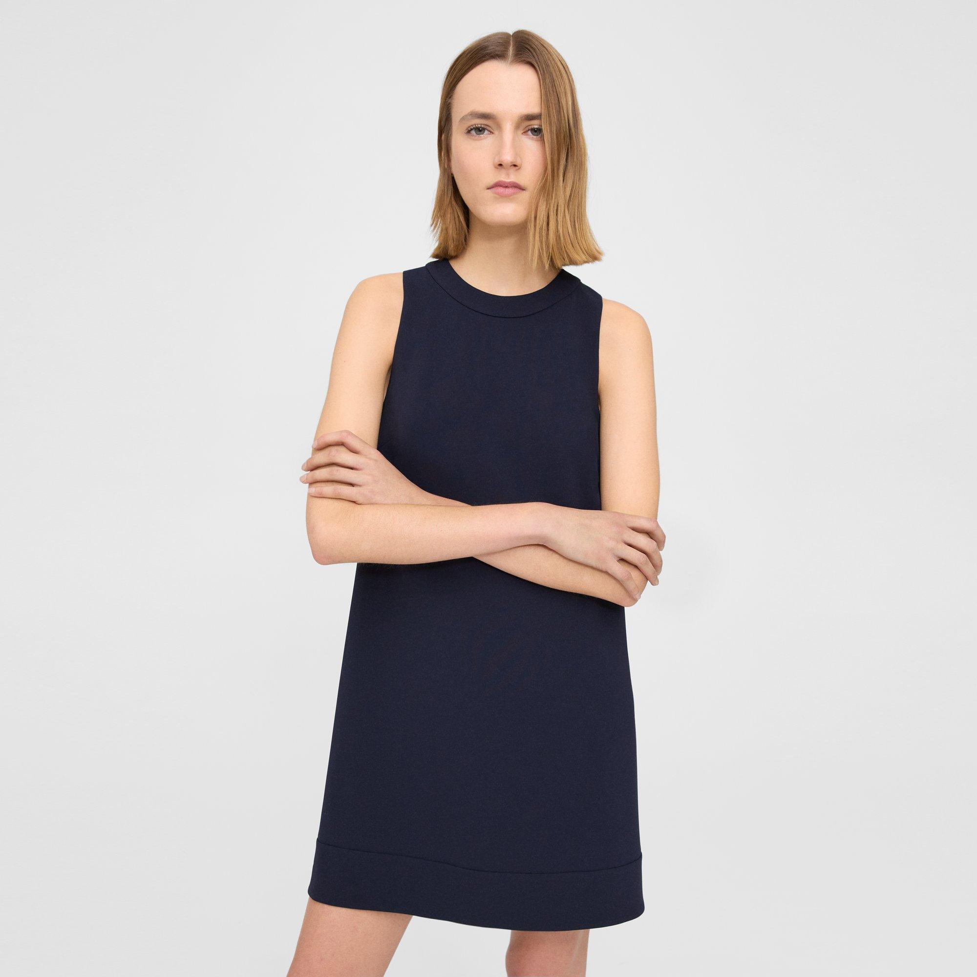 Blue Textured Gabardine Shift Dress | Theory