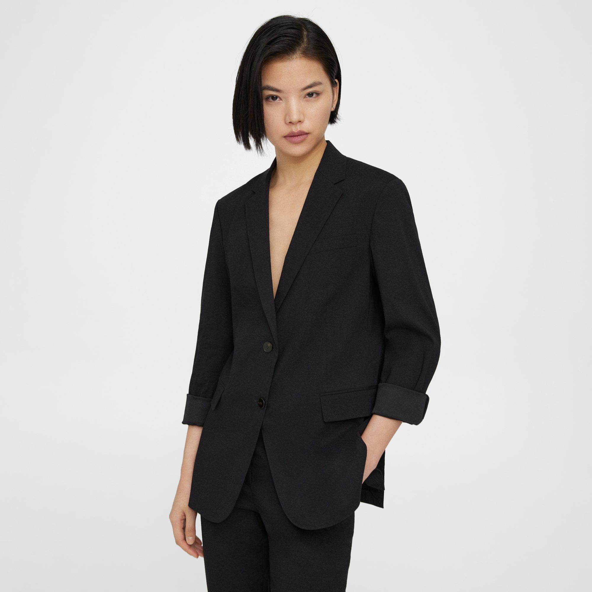 Black Good Linen Cuffed Blazer | Theory