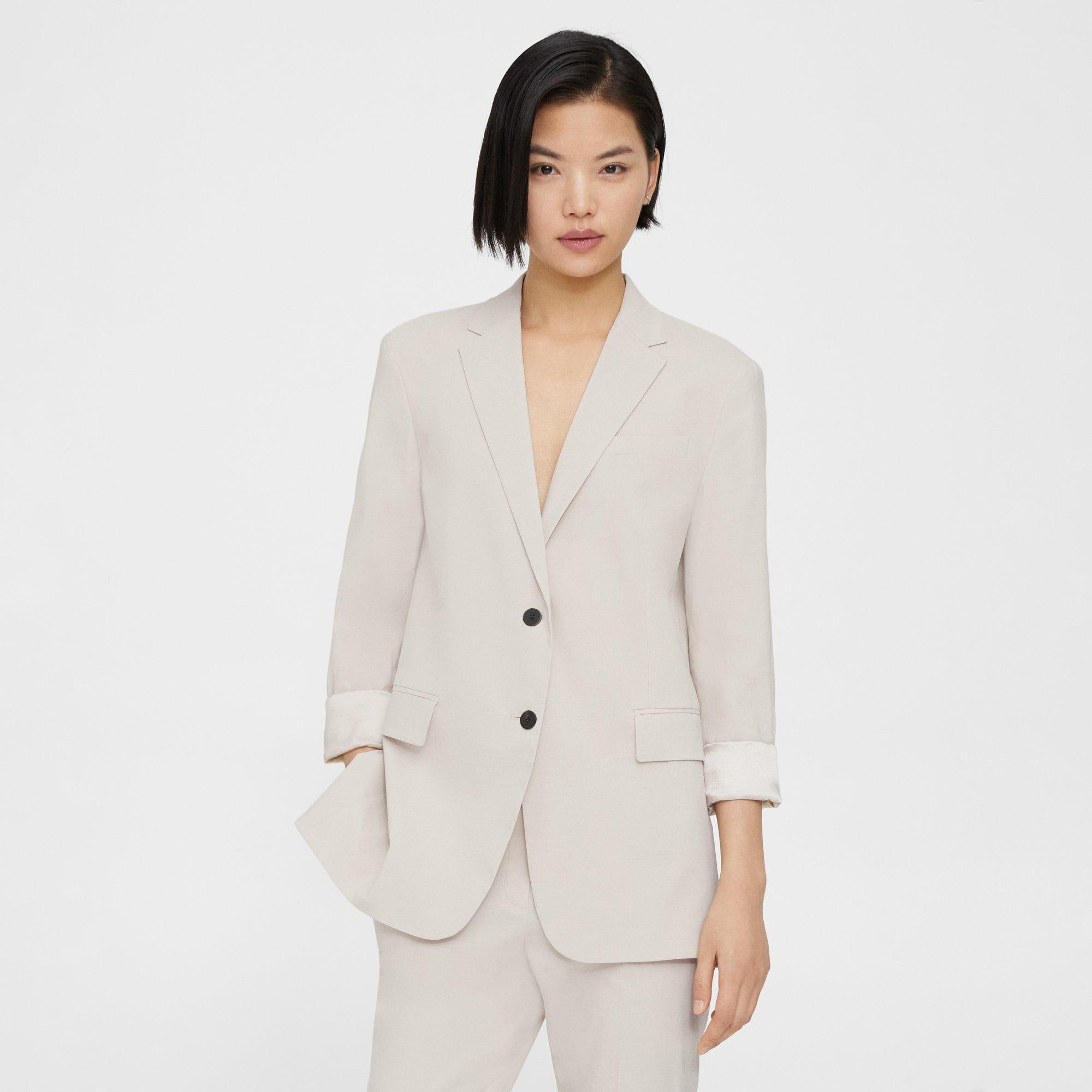 Beige Good Linen Cuffed Blazer | Theory