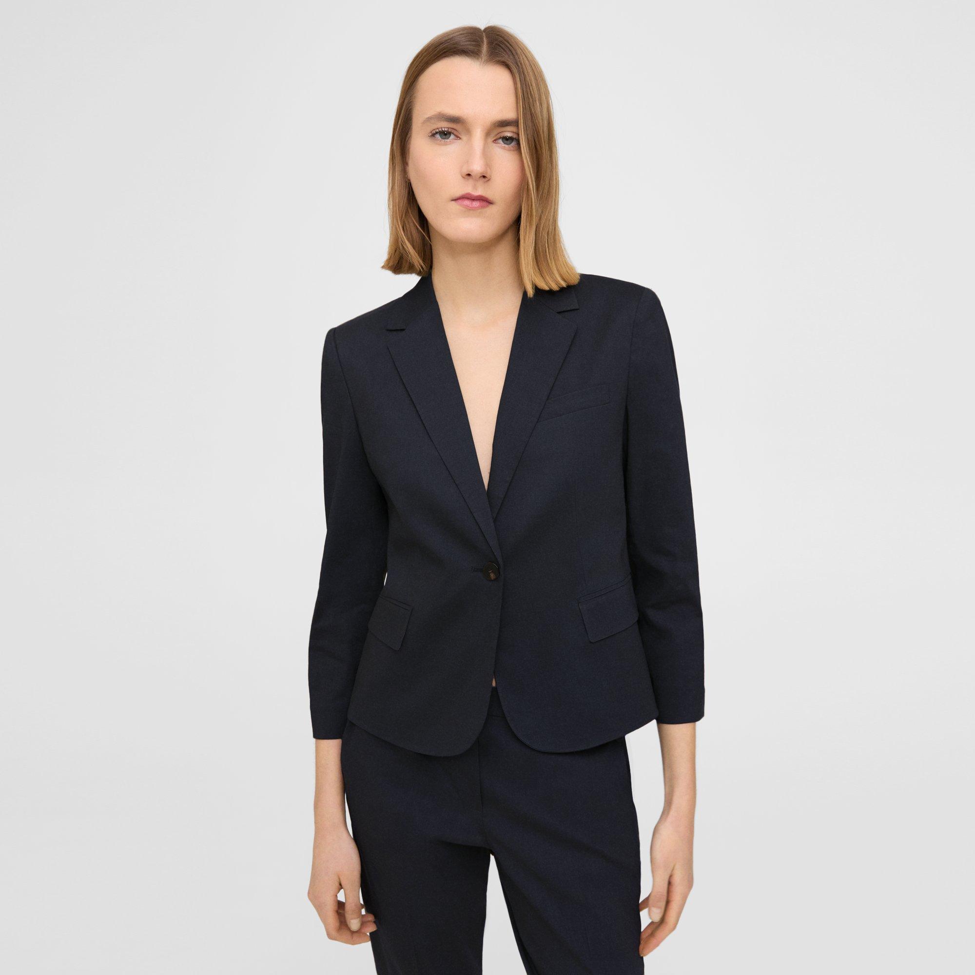 Blue Good Linen Shrunken Blazer | Theory