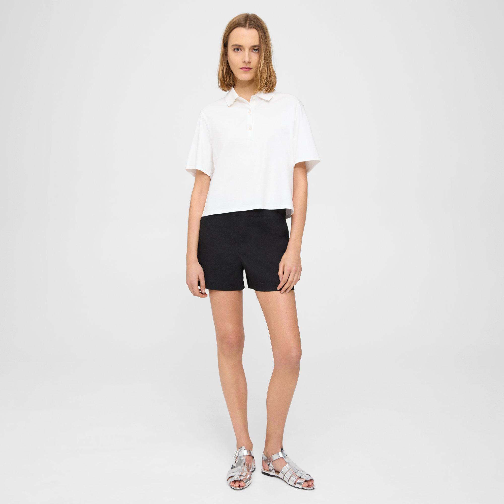 Theory Topstitched Linen-Blend Mini Shorts