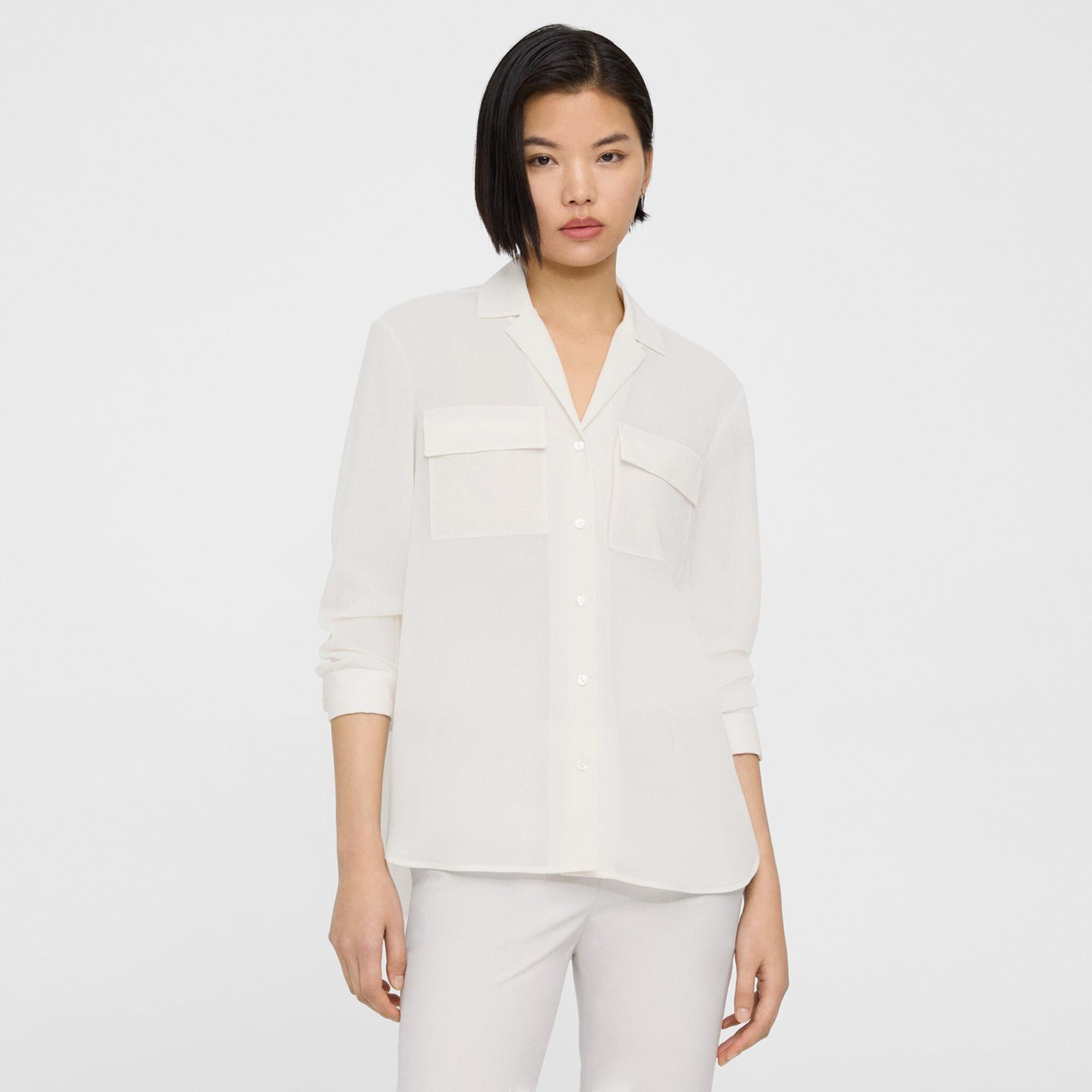 Relaxed Linen Oversized Patch Pocket Shirt | Theory