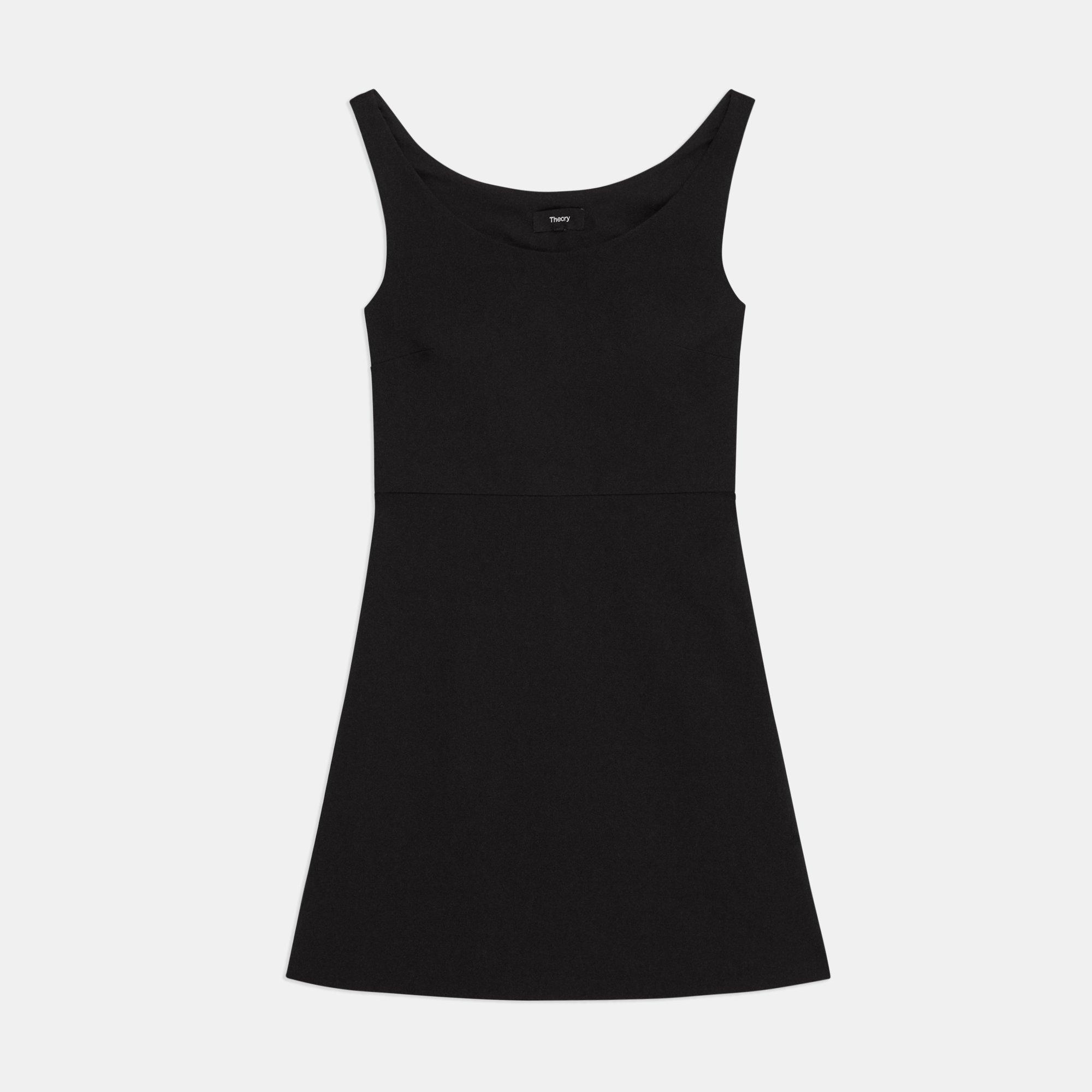 Black Good Linen Ballerina Neckline Mini Dress | Theory