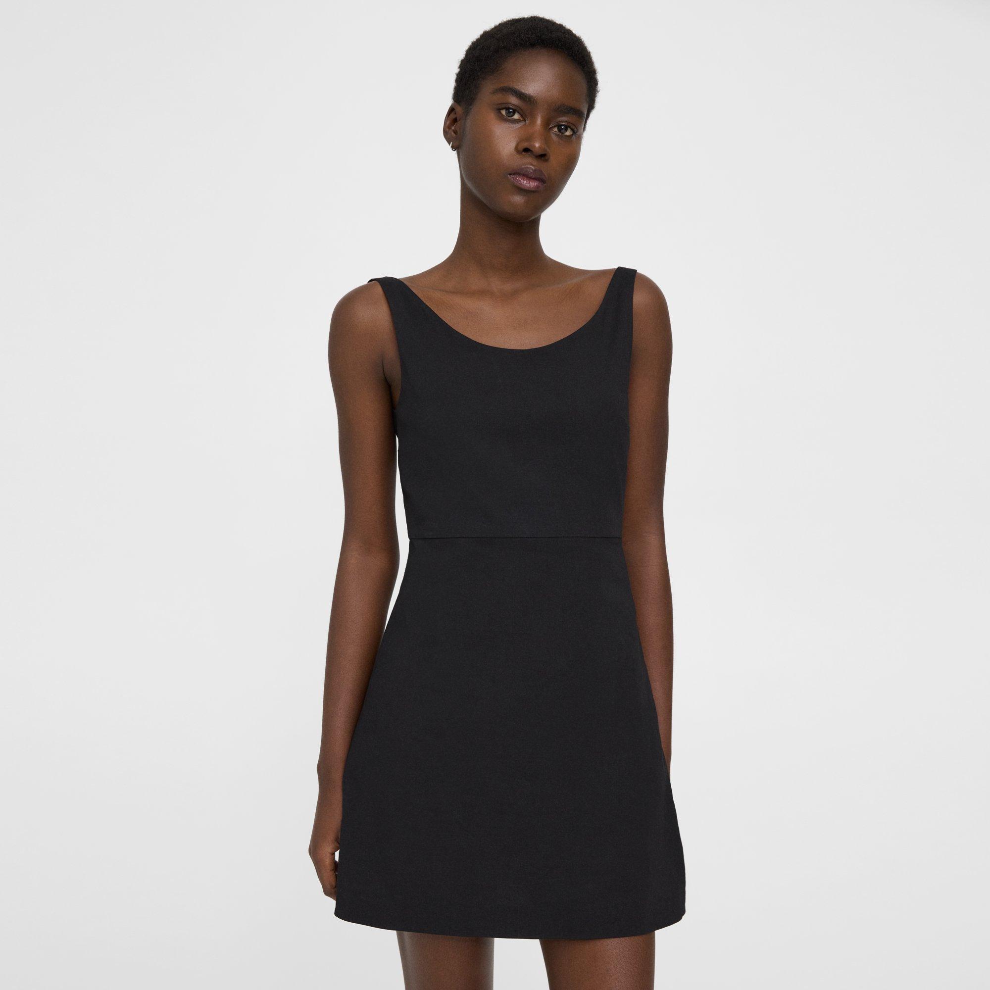 Black Good Linen Ballerina Neckline Mini Dress | Theory