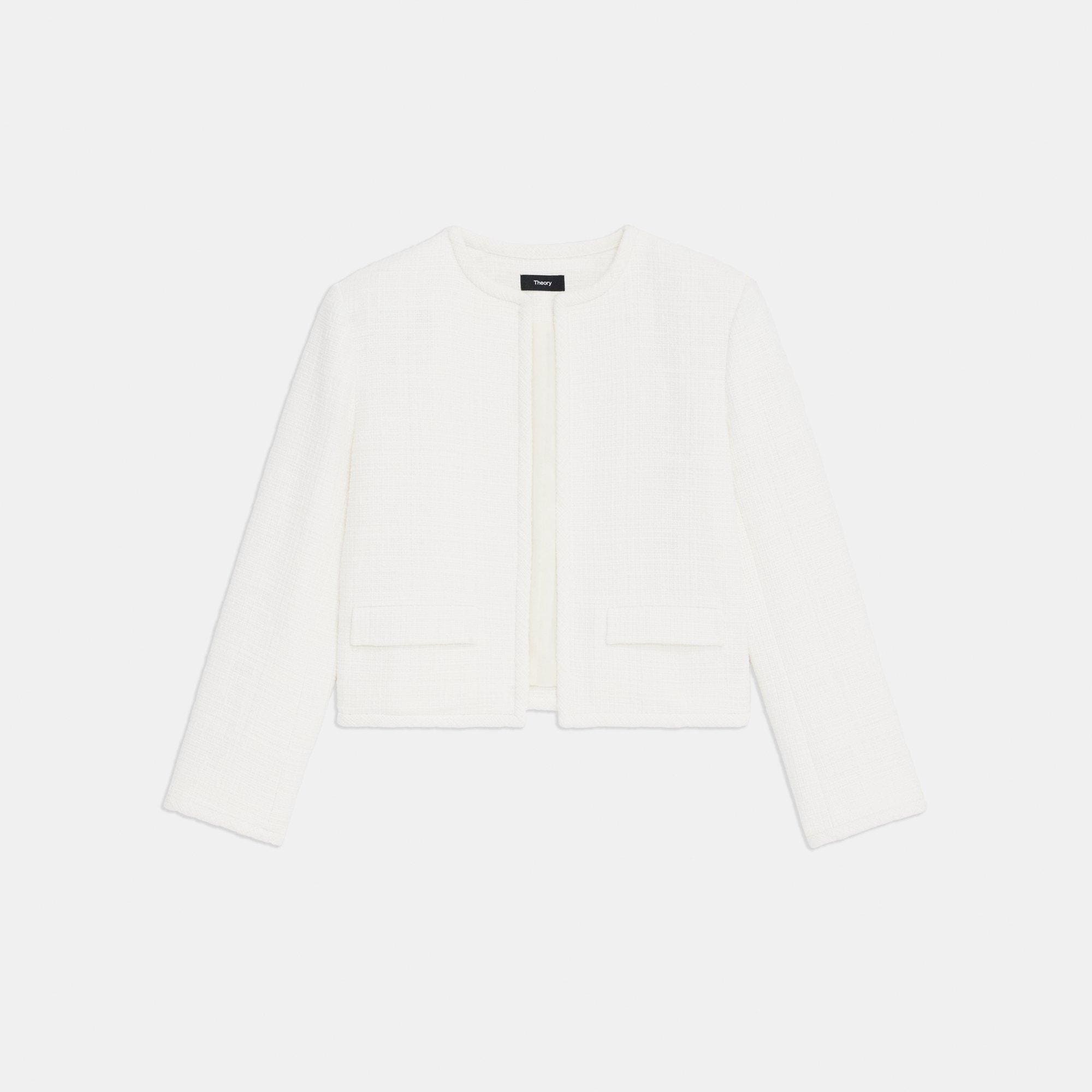 White Cotton Tweed Cropped Jacket | Theory White Cotton Tweed Cropped Jacket | Theory