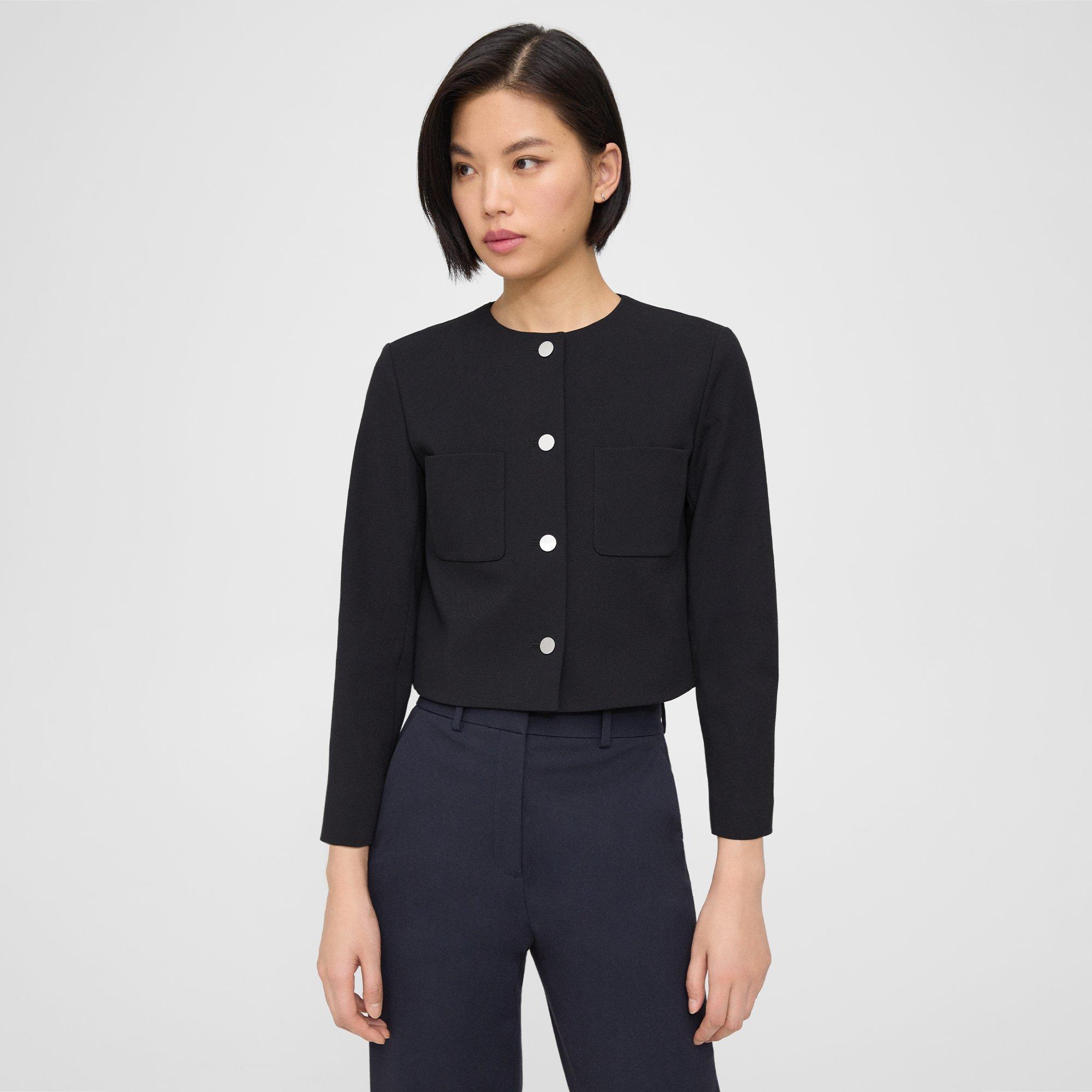 Black Neoteric Twill Cropped Jacket | Theory