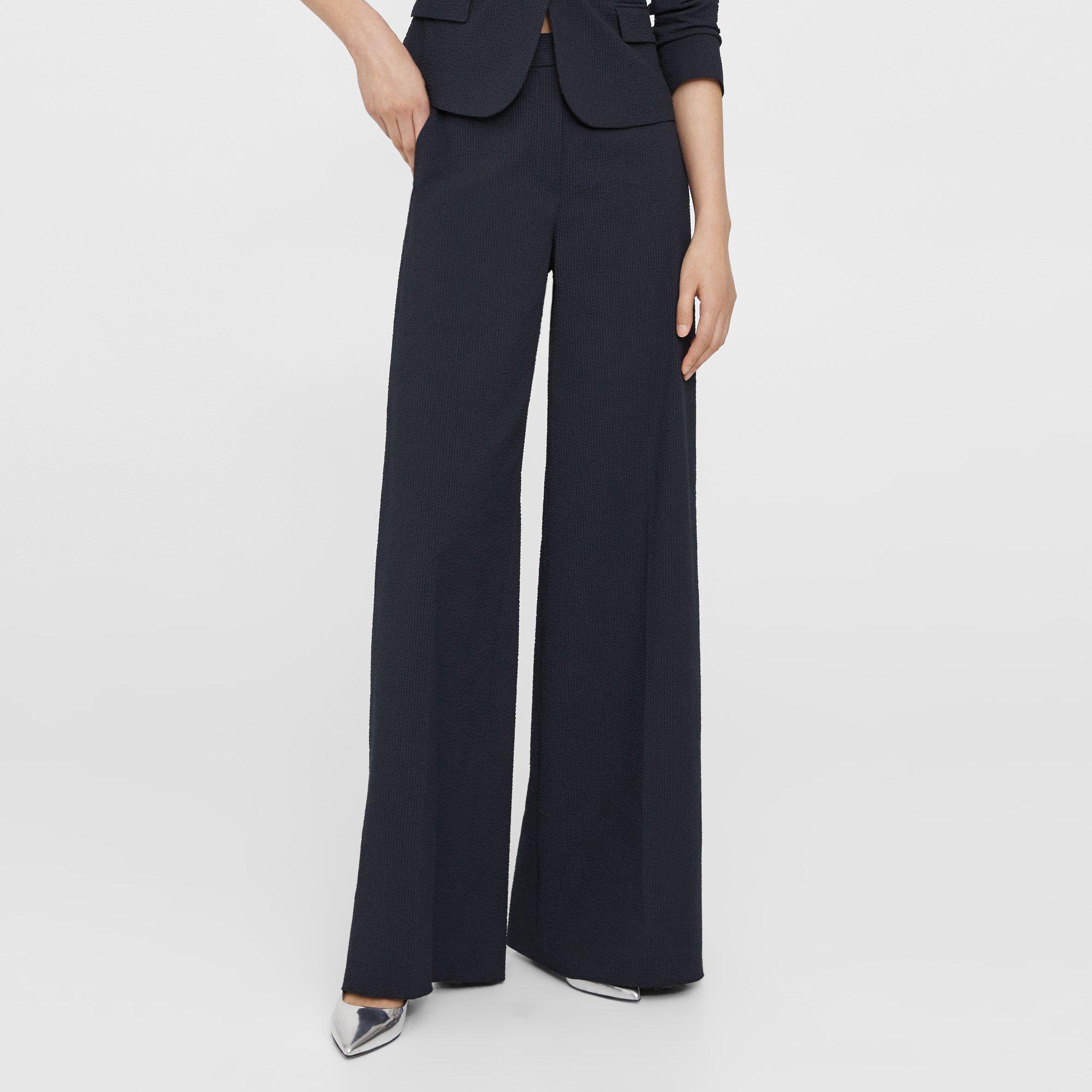 Seersucker High-Waist Wide-Leg Pant | Theory