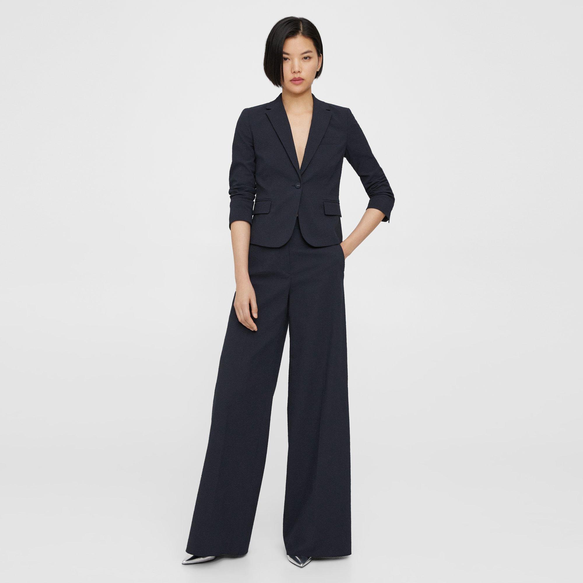 Seersucker High-Waist Wide-Leg Pant | Theory