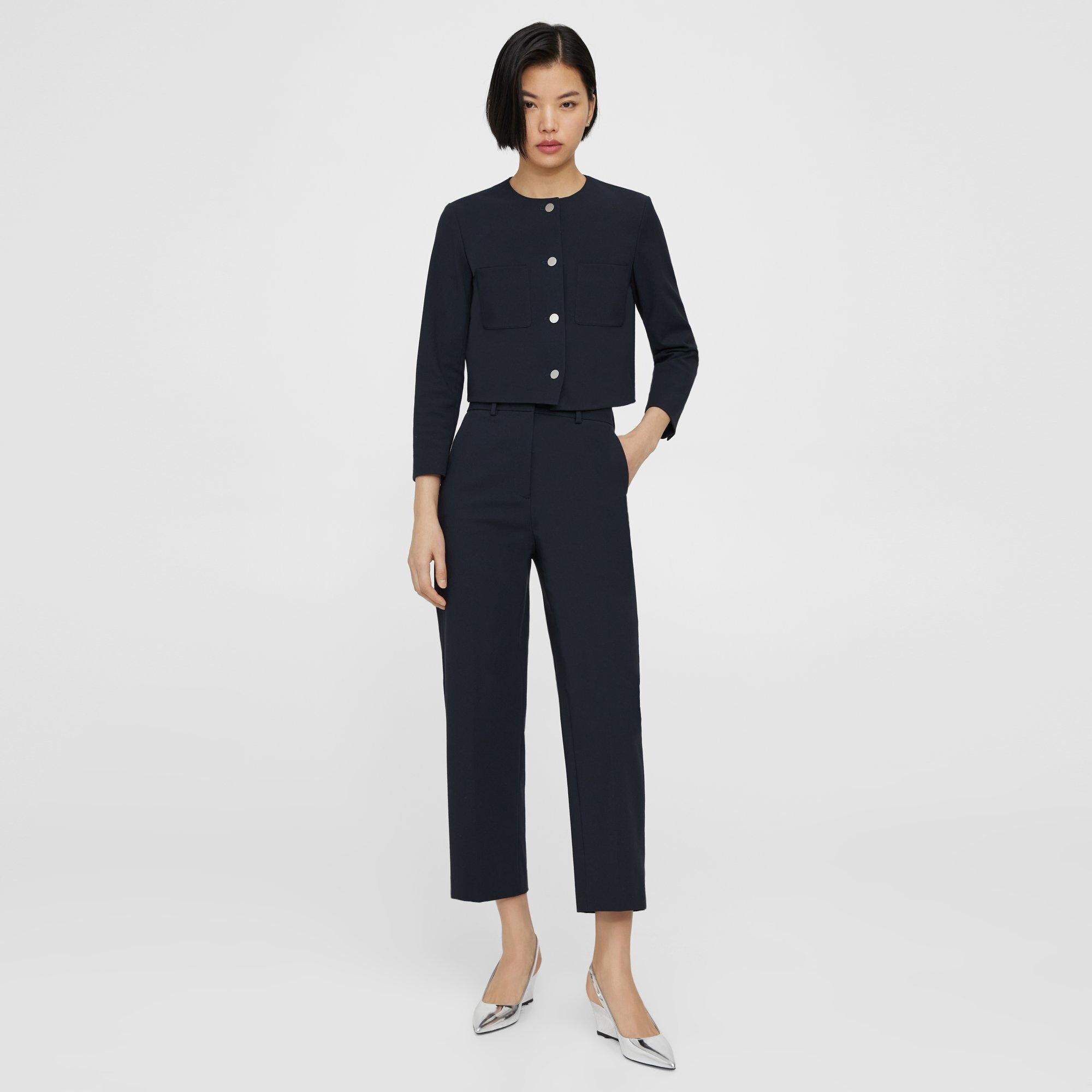 Blue Neoteric Twill High-Waist Straight-Leg Pant | Theory