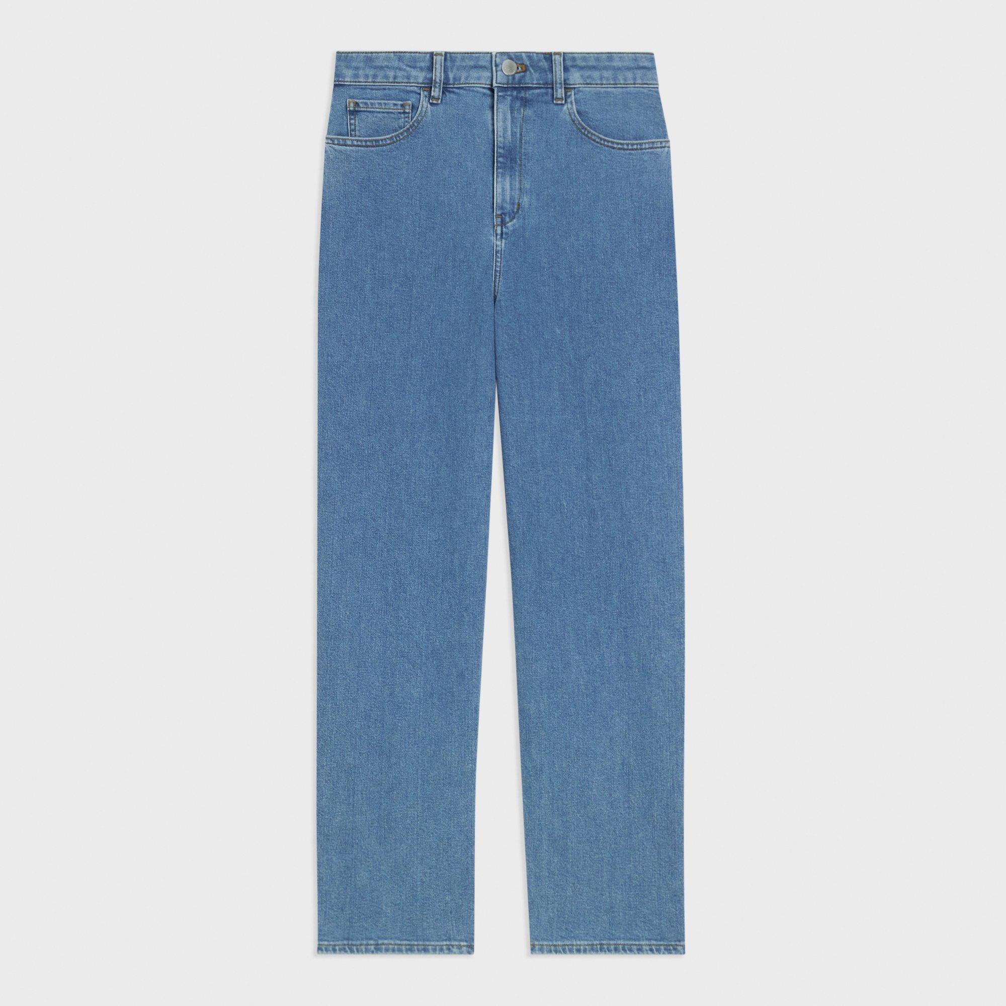 Blue Stretch Denim High-Waist Straight-Leg Jean | Theory