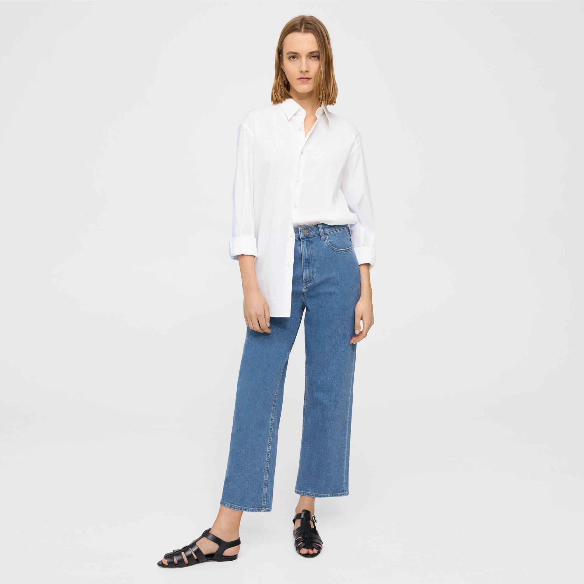 Blue Stretch Denim High-Waist Straight-Leg Jean | Theory