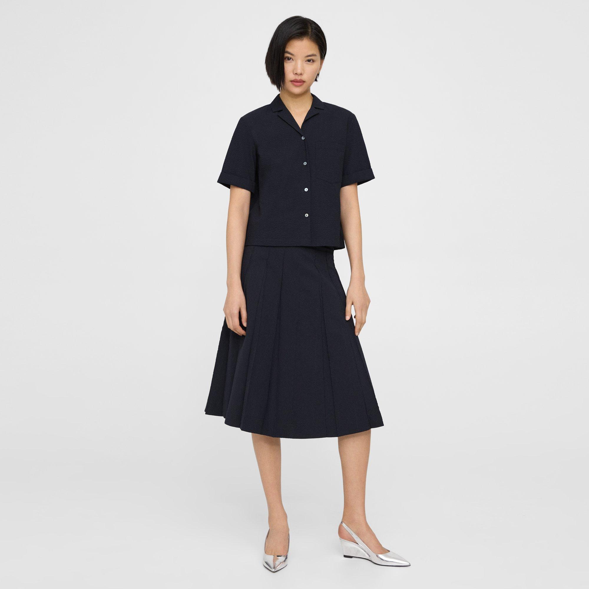 Seersucker Pleated Midi Skirt | Theory