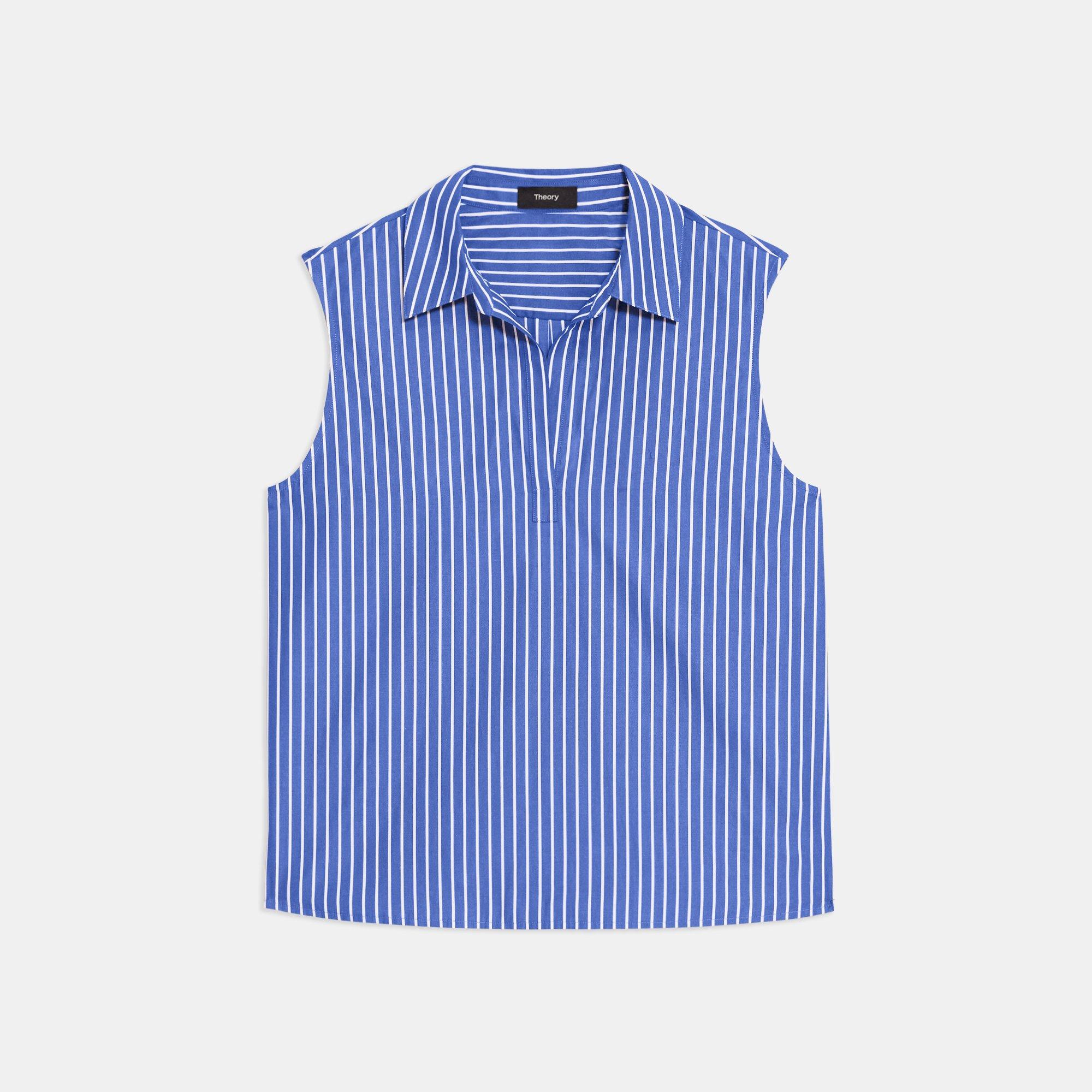 Cotton Pique Sleeveless Polo Shell Top Theory