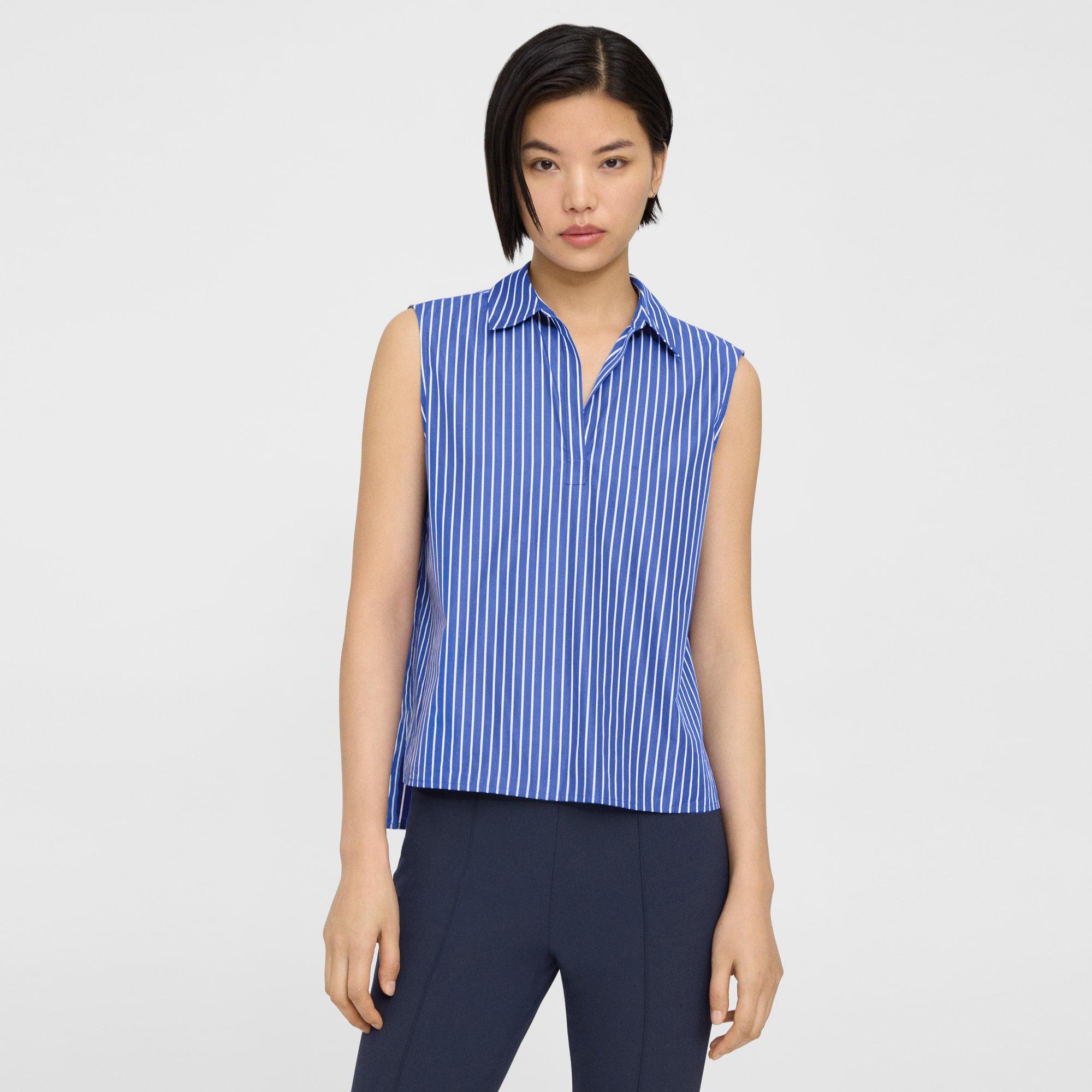 Sleeveless Polo Shell Top in Cotton Piqué