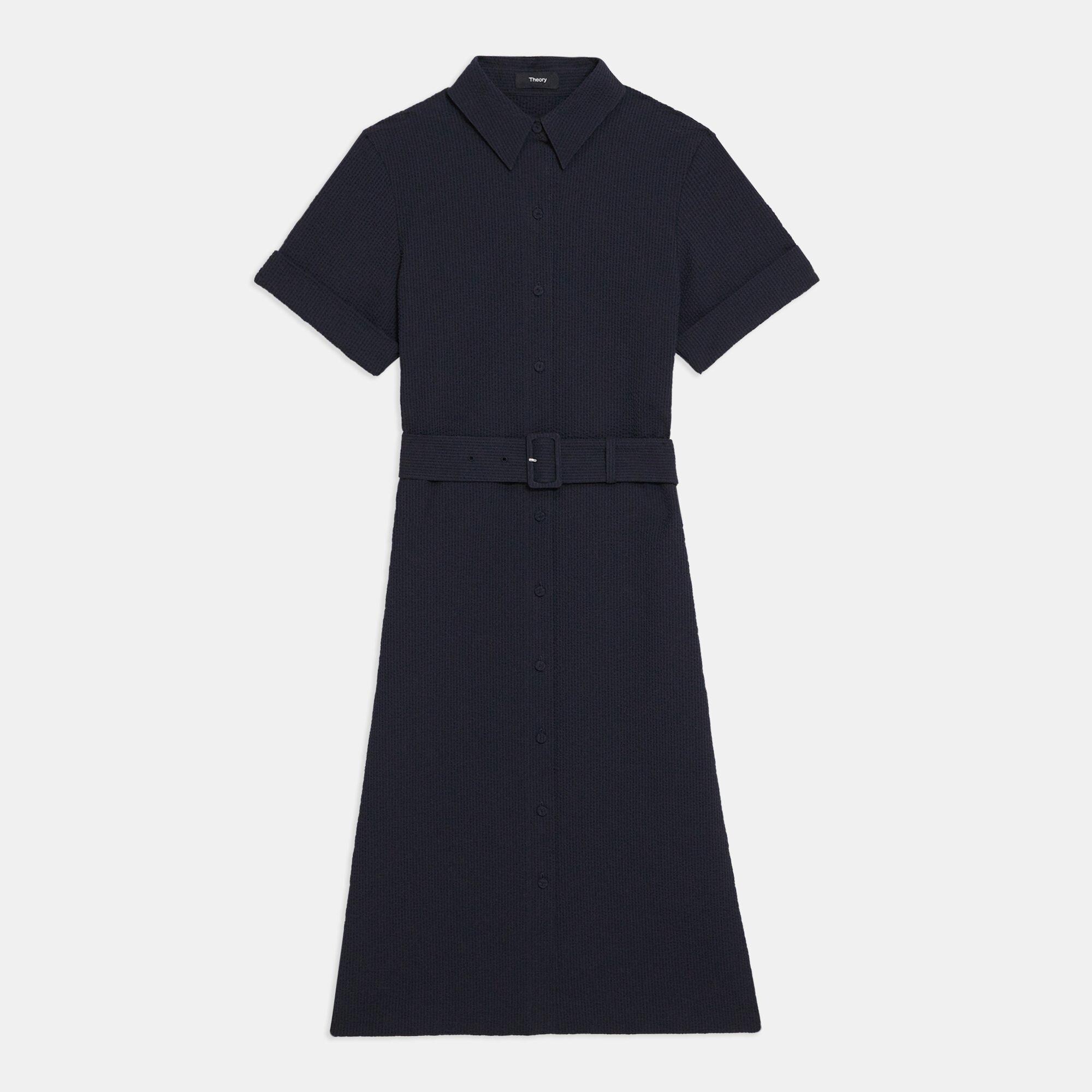 Belted Shirt Dress in Seersucker