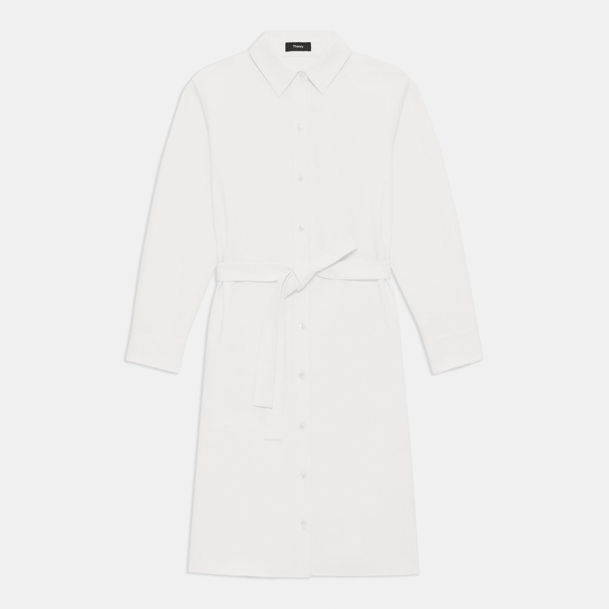 Tie-Waist Shirt Dress in Cotton Piqué