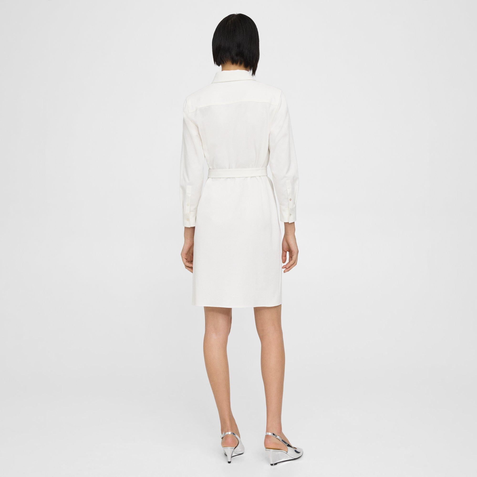 Tie-Waist Shirt Dress in Cotton Piqué