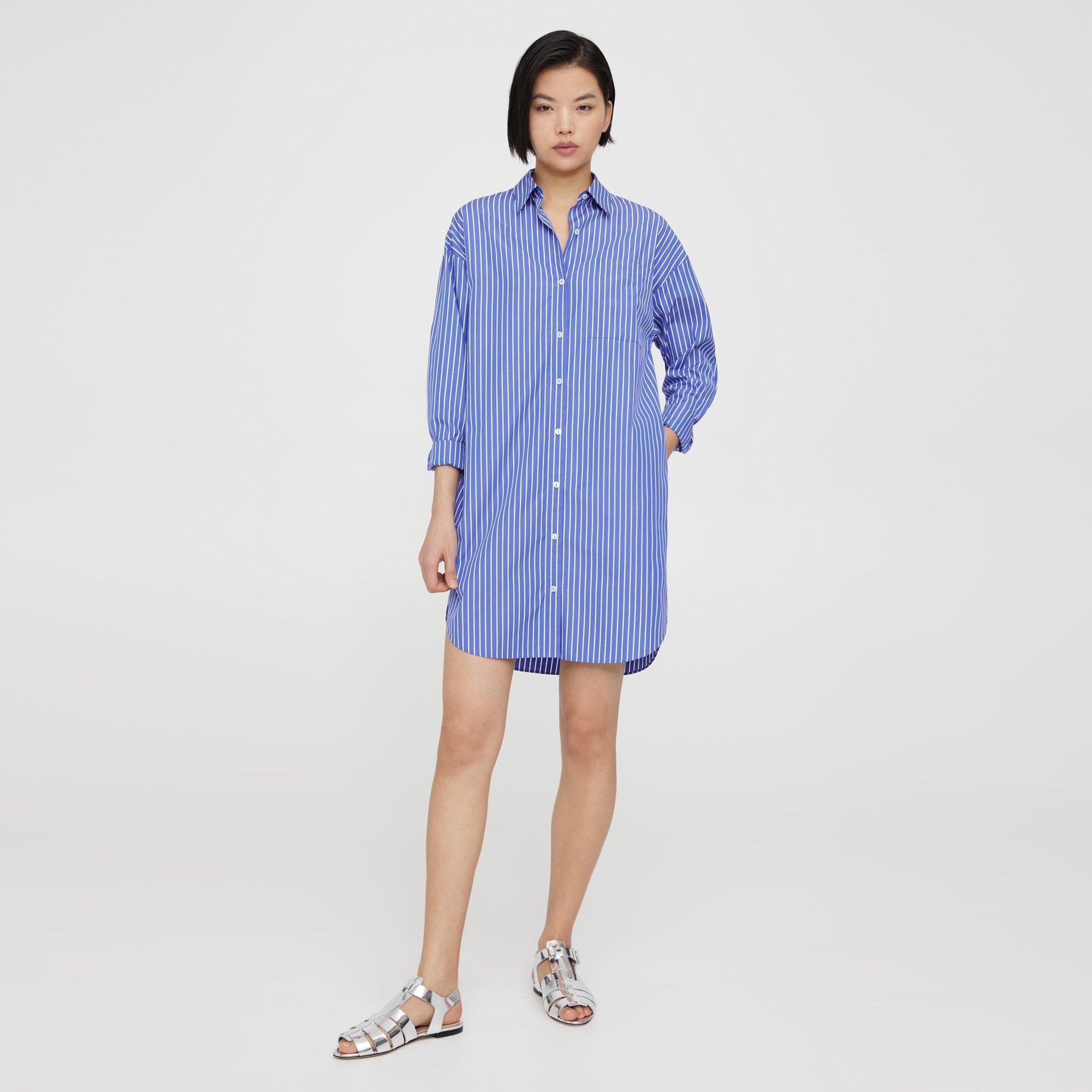 Oversized Shirt Dress in Striped Cotton