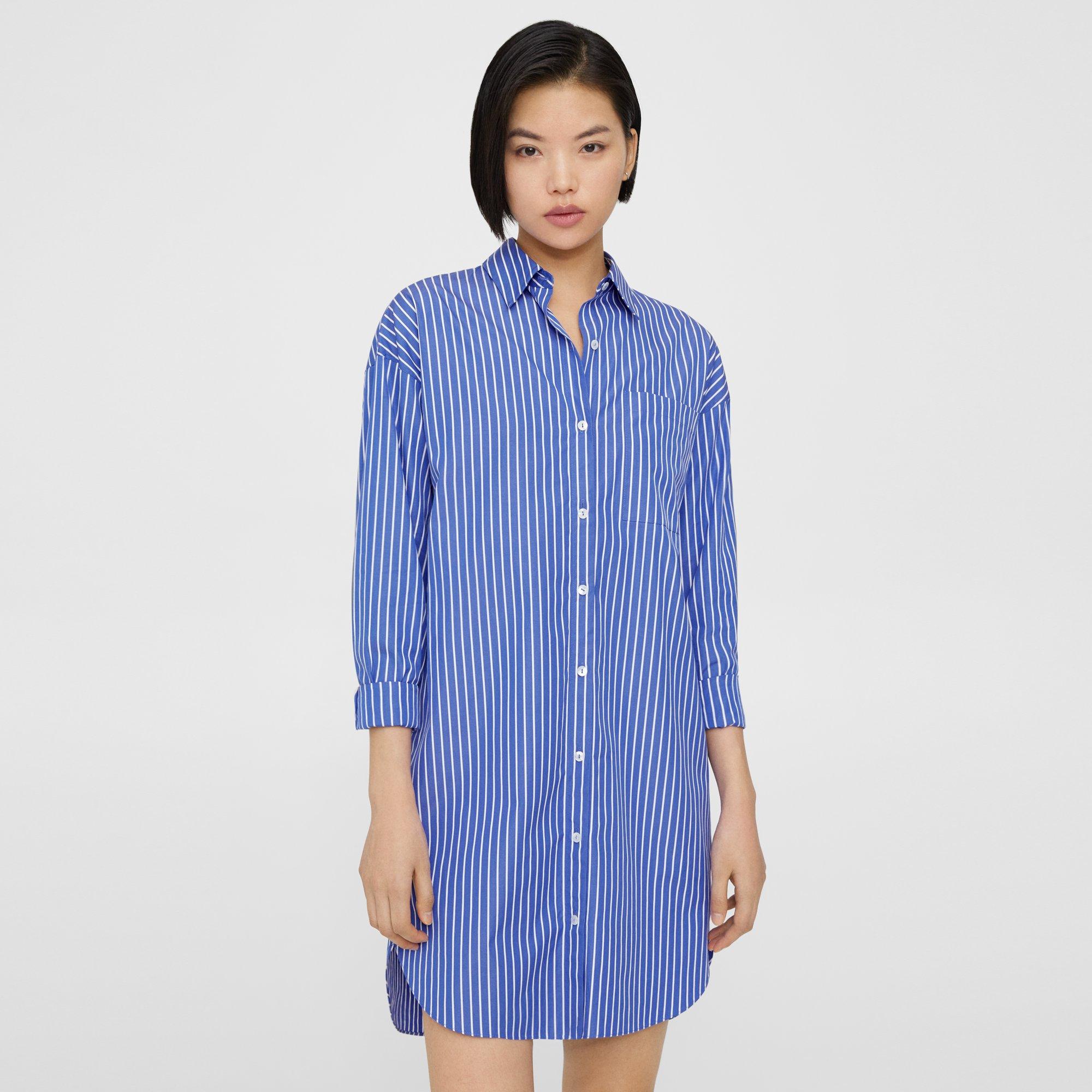 Oversized Striped Satin Shirt Dresses