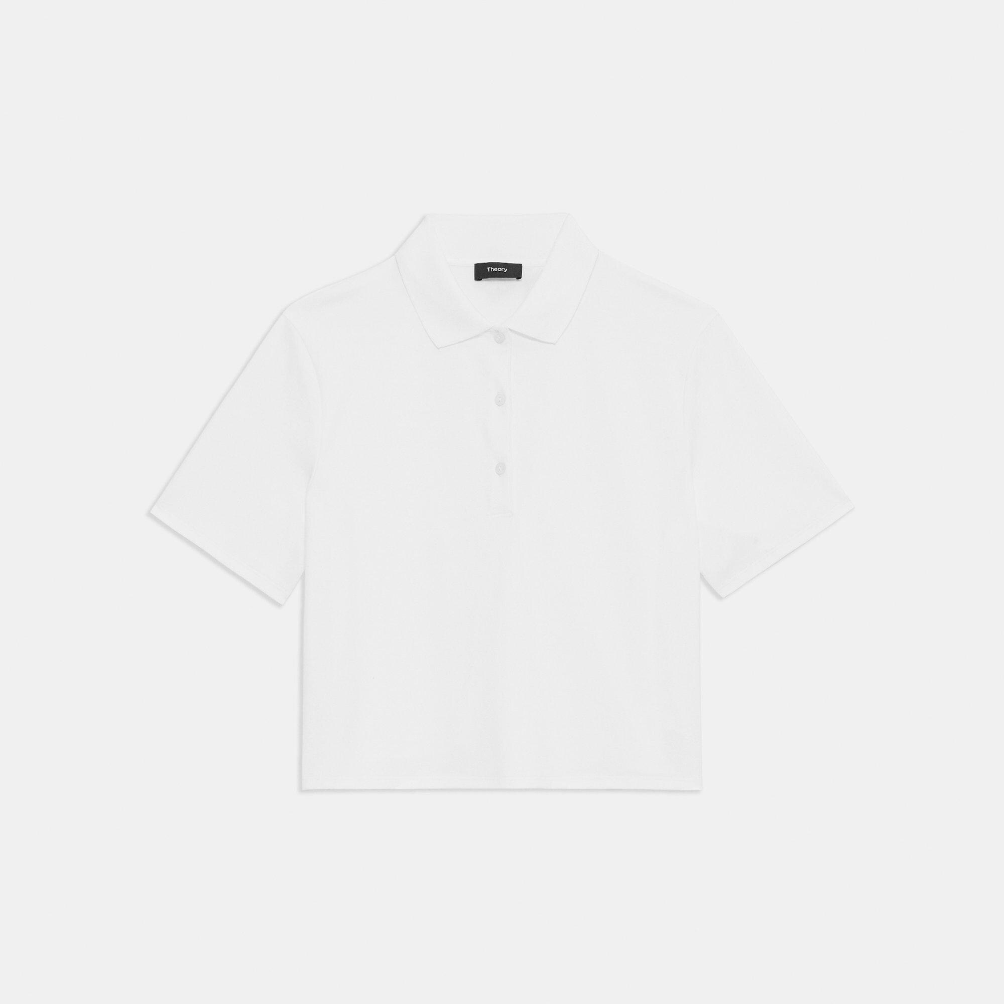 White Cotton Jersey Cropped Polo Theory