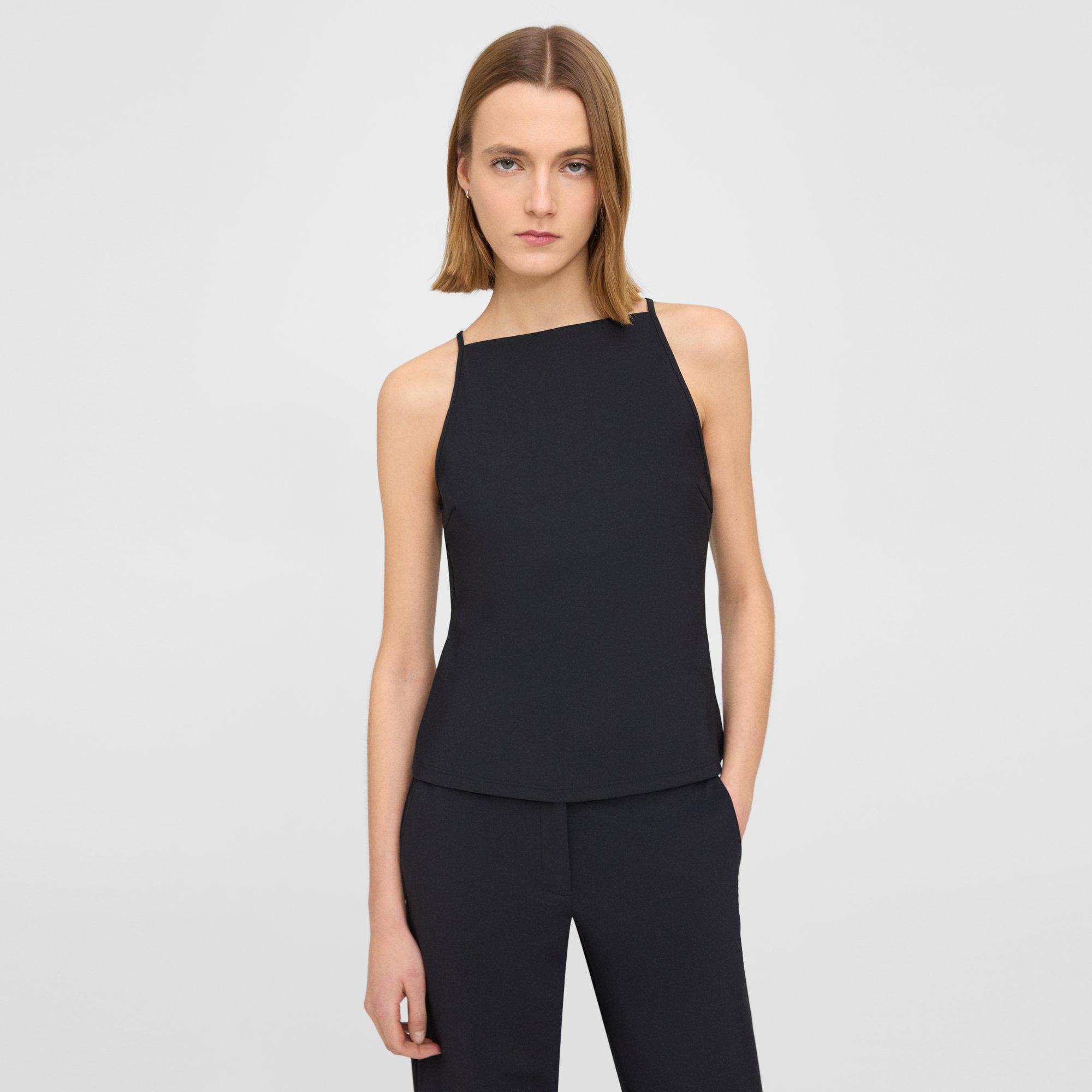 Wren High Neck Open Back Crop Top in Black