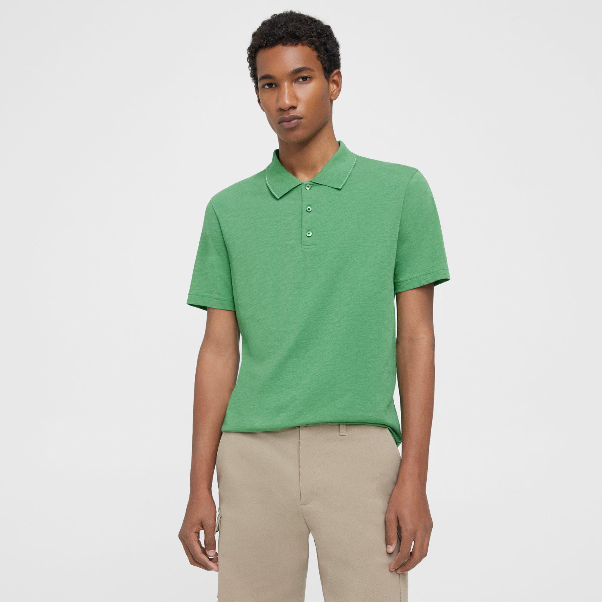 Green Slub Cotton Bron Polo Shirt | Theory
