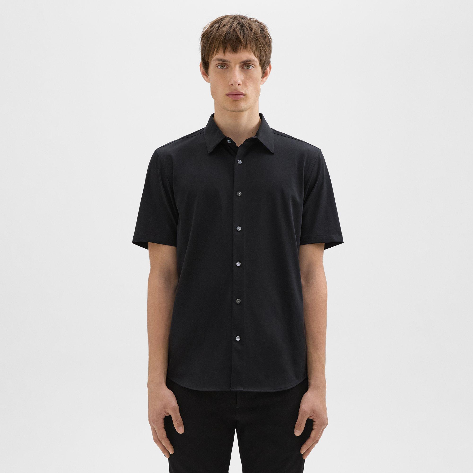띠어리 셔츠 Theory Irving Short-Sleeve Shirt in Structured Knit,BLACK