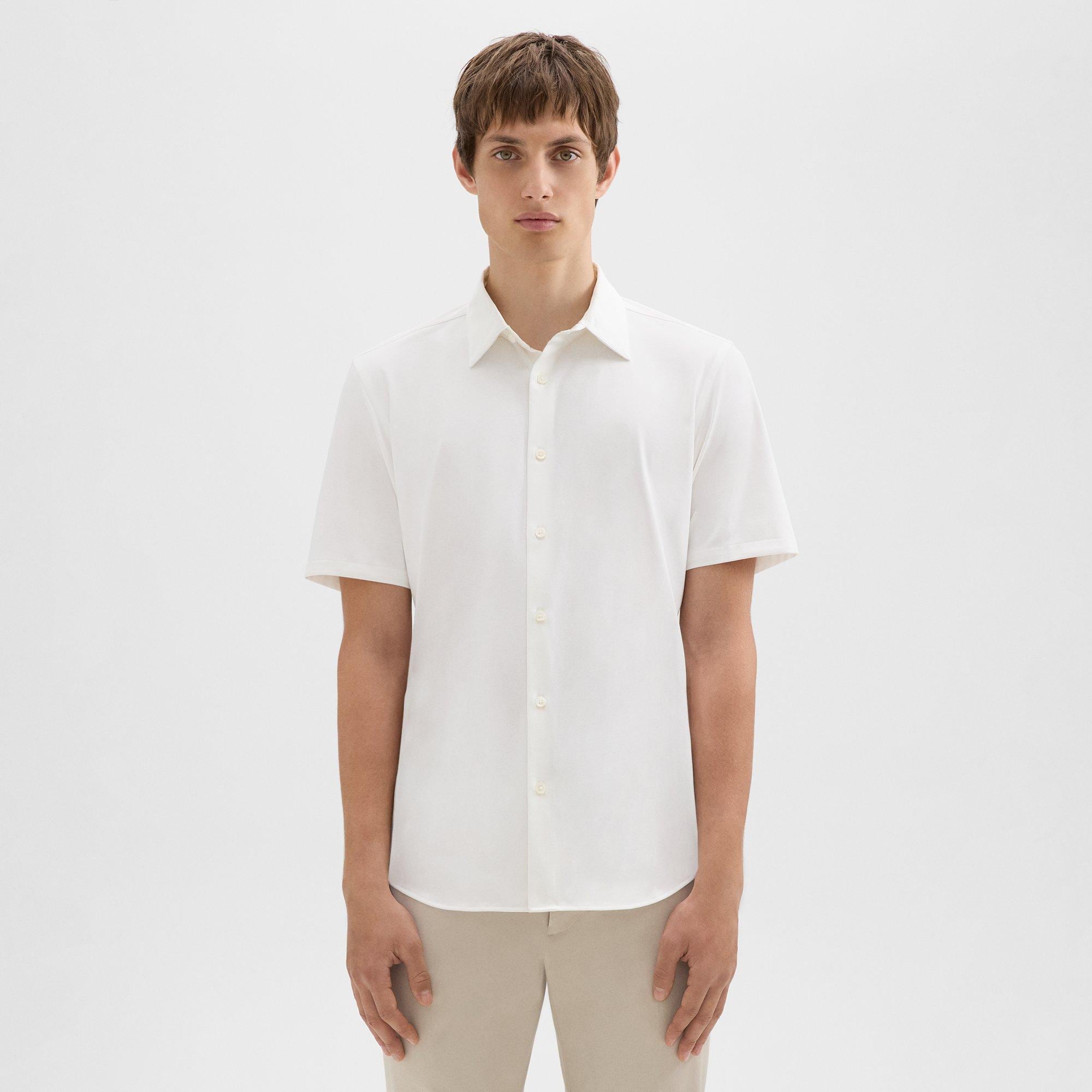 띠어리 셔츠 Theory Irving Short-Sleeve Shirt in Structure Knit,WHITE