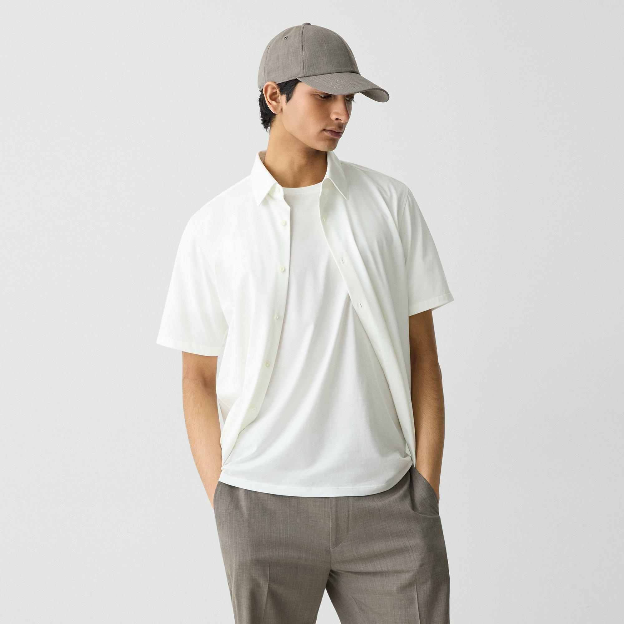 White Structure Knit Irving Short-Sleeve Shirt | Theory